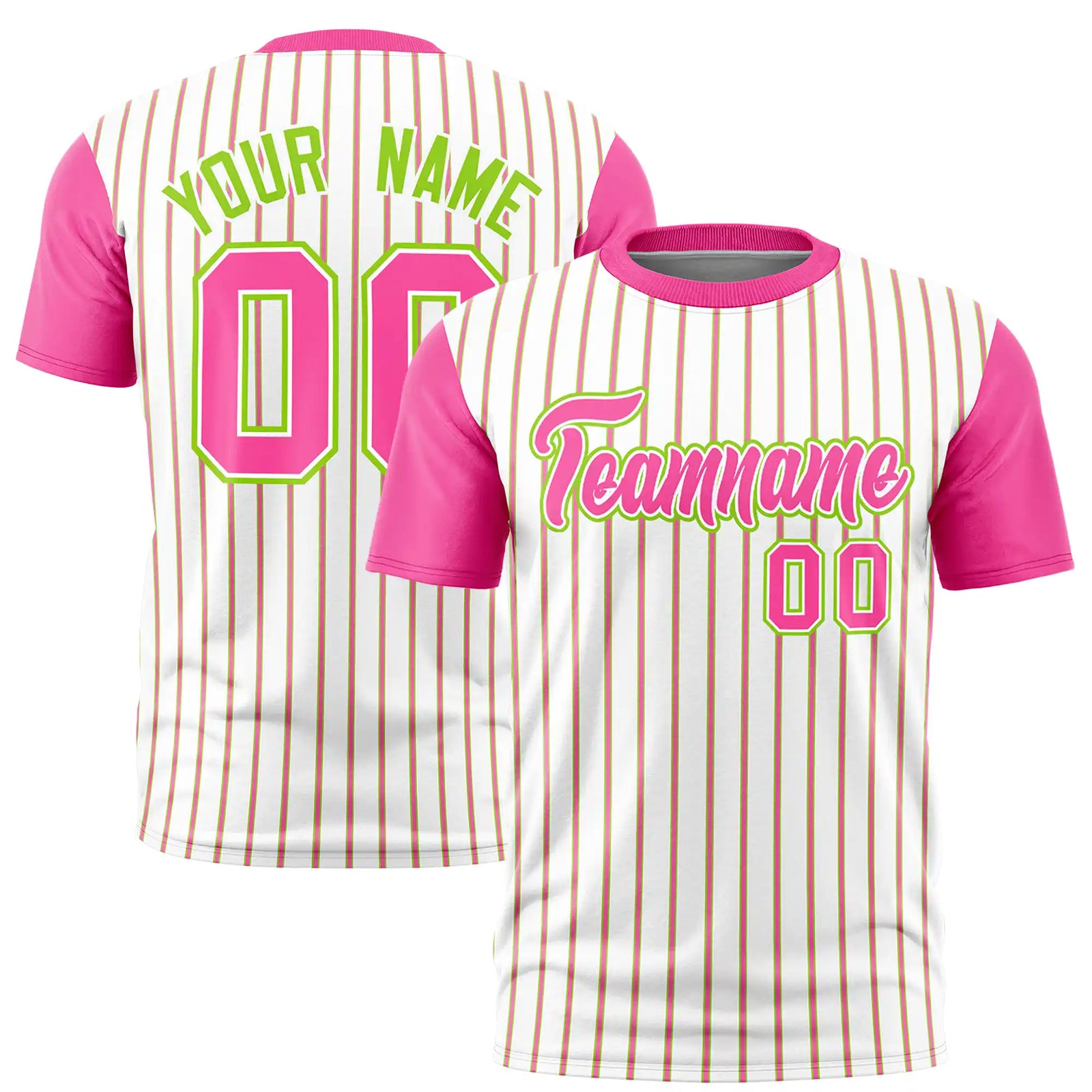 Custom White Neon Green-Pink Pinstripe Pattern Design Performance T-Shirt
