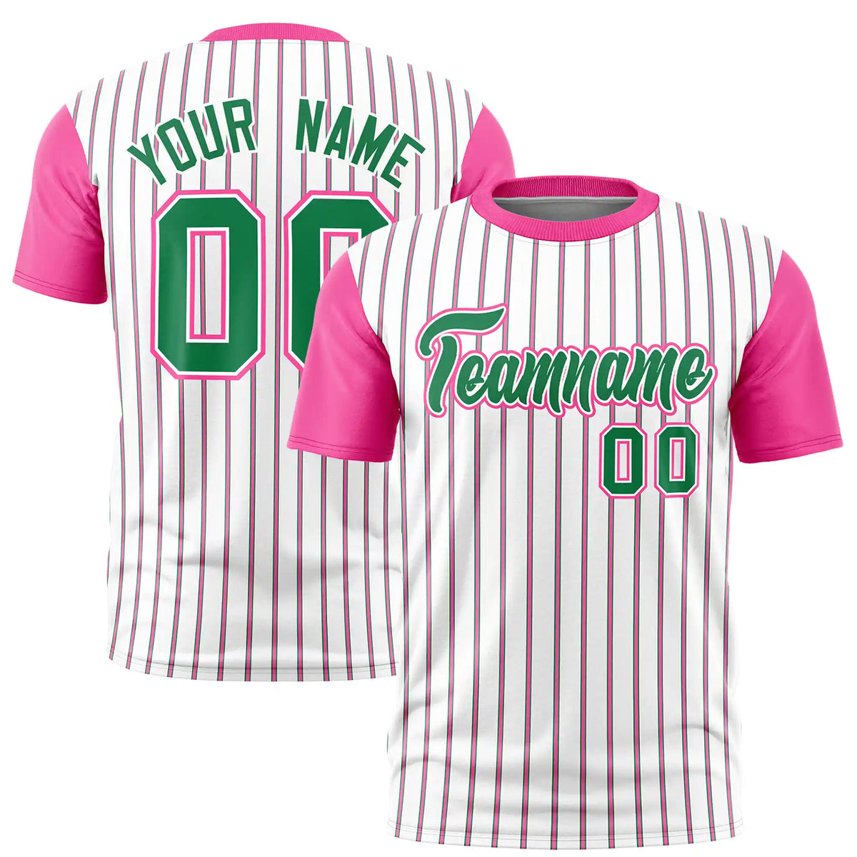 Custom White Kelly Green-Pink Pinstripe Pattern Design Performance T-Shirt