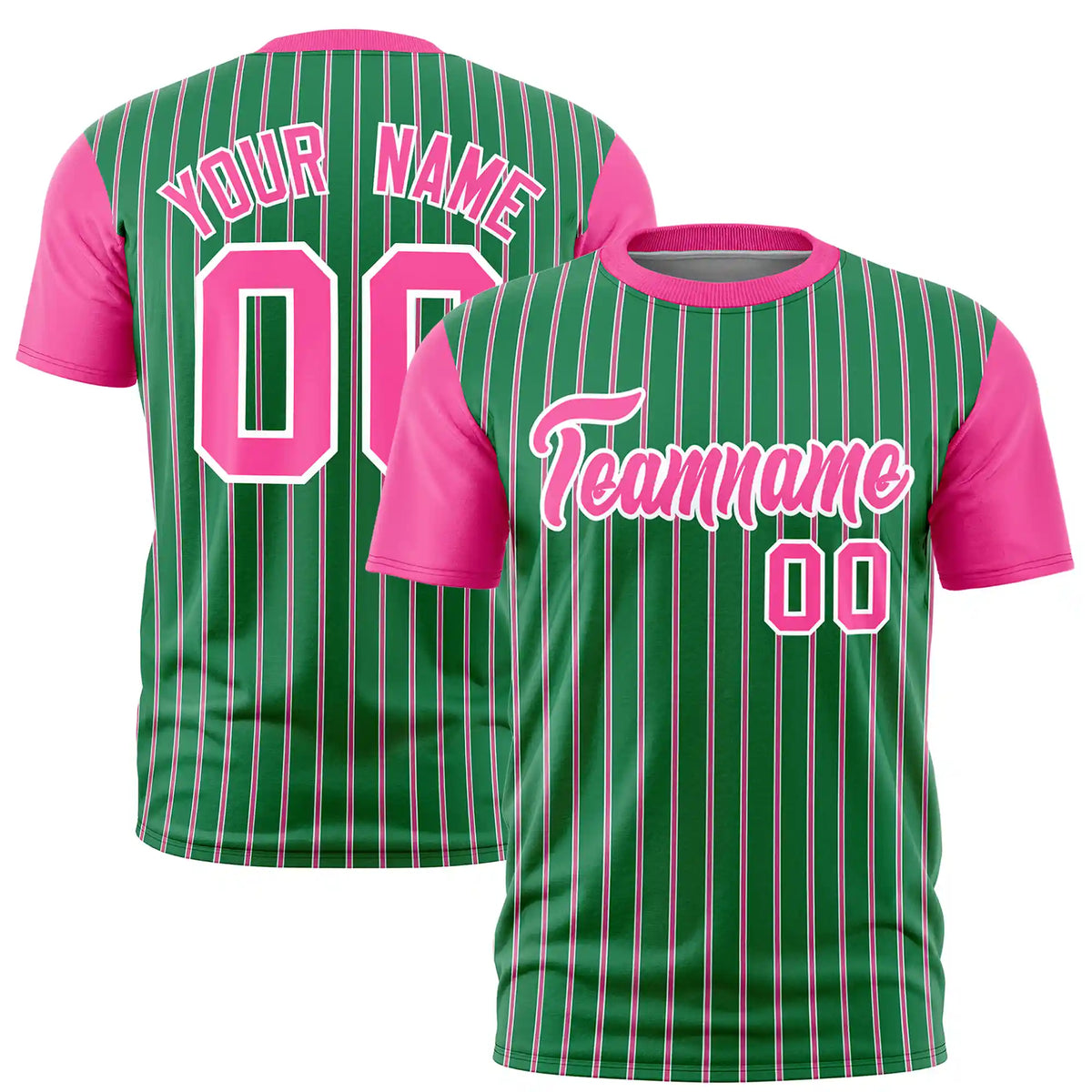 Custom Kelly Green White-Pink Pinstripe Pattern Design Performance T-Shirt