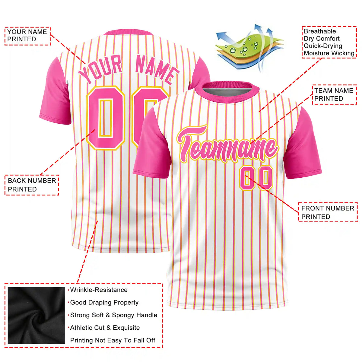 Custom White Gold01-Pink Pinstripe Pattern Design Performance T-Shirt