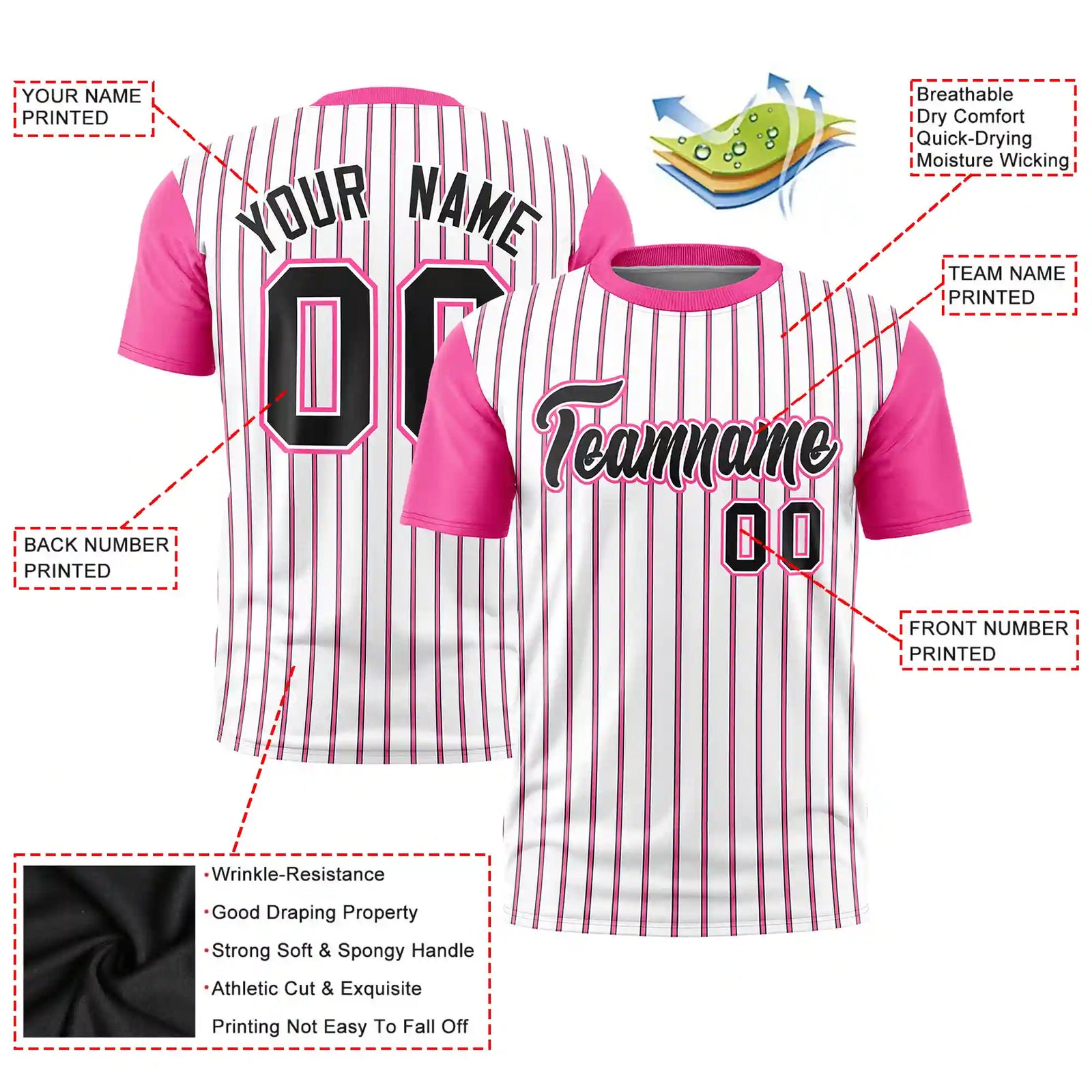 Custom White Black-Pink Pinstripe Pattern Design Performance T-Shirt