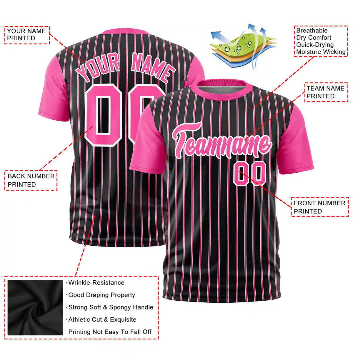Custom Black White-Pink Pinstripe Pattern Design Performance T-Shirt