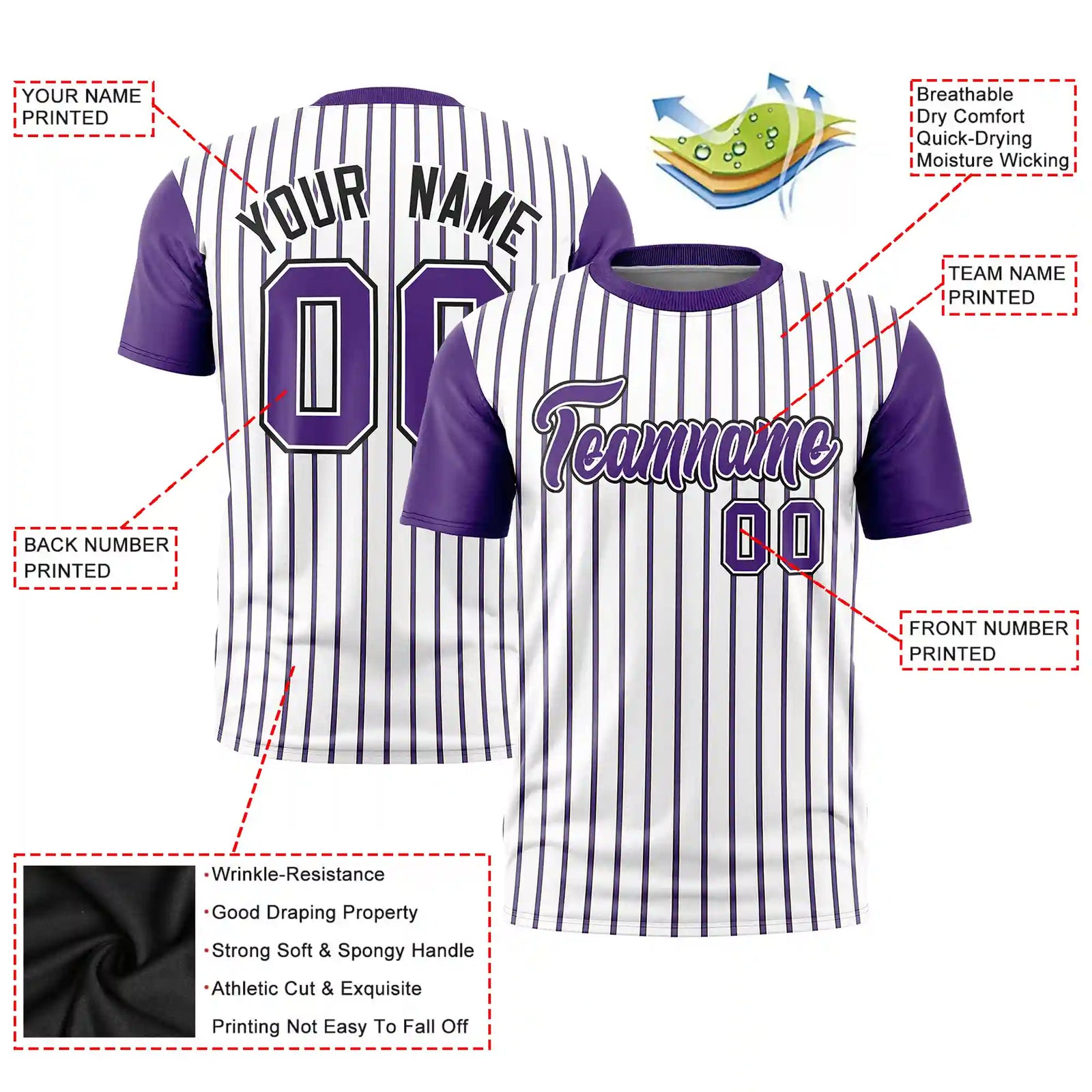 Custom White Black-Purple Pinstripe Pattern Design Performance T-Shirt