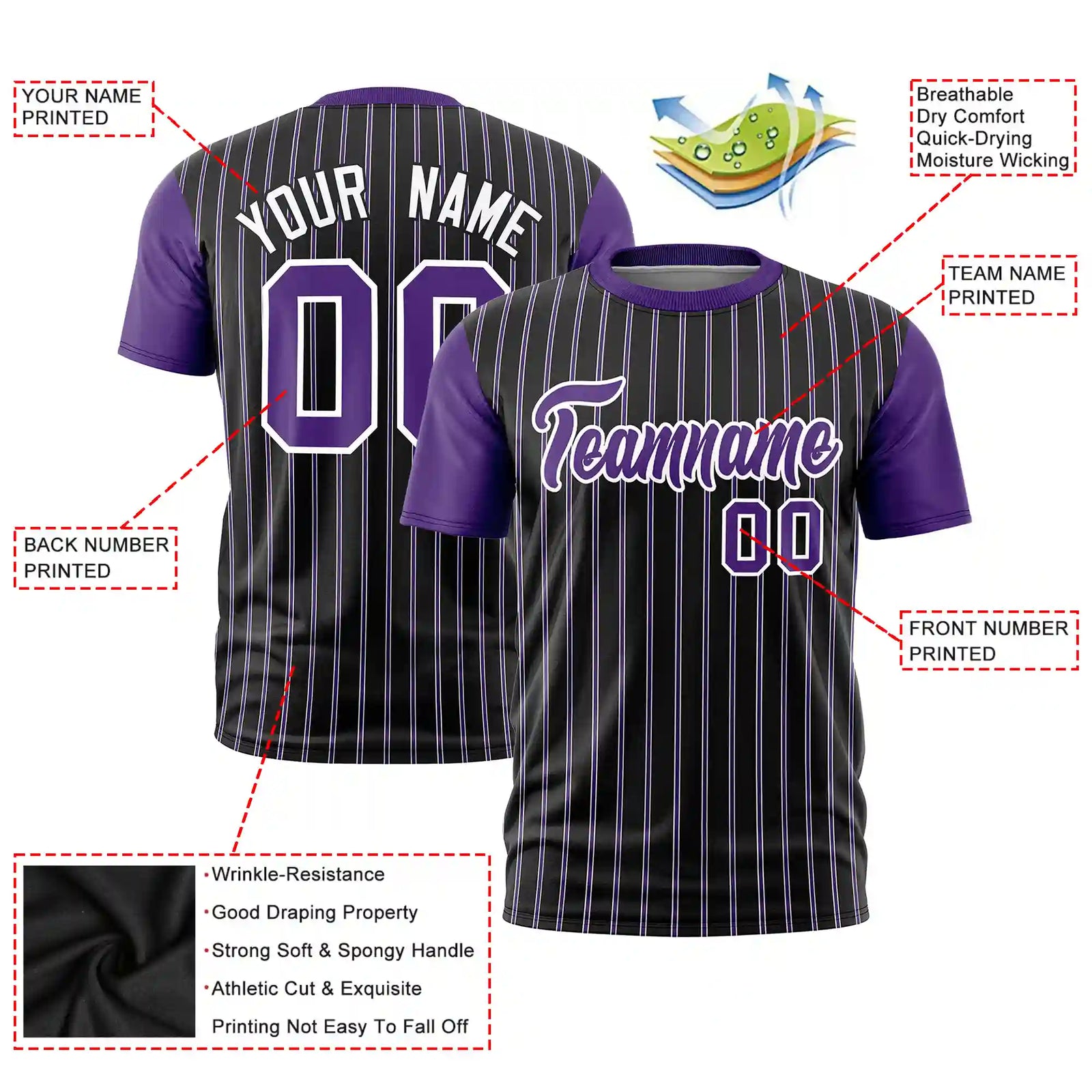 Custom Black White-Purple Pinstripe Pattern Design Performance T-Shirt