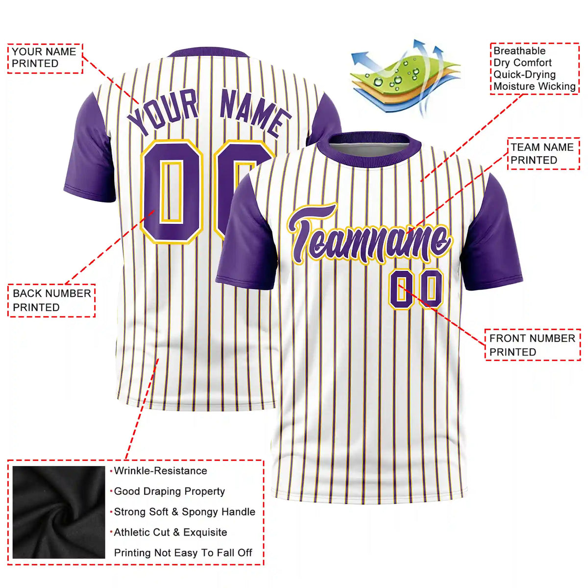 Custom White Gold01-Purple Pinstripe Pattern Design Performance T-Shirt