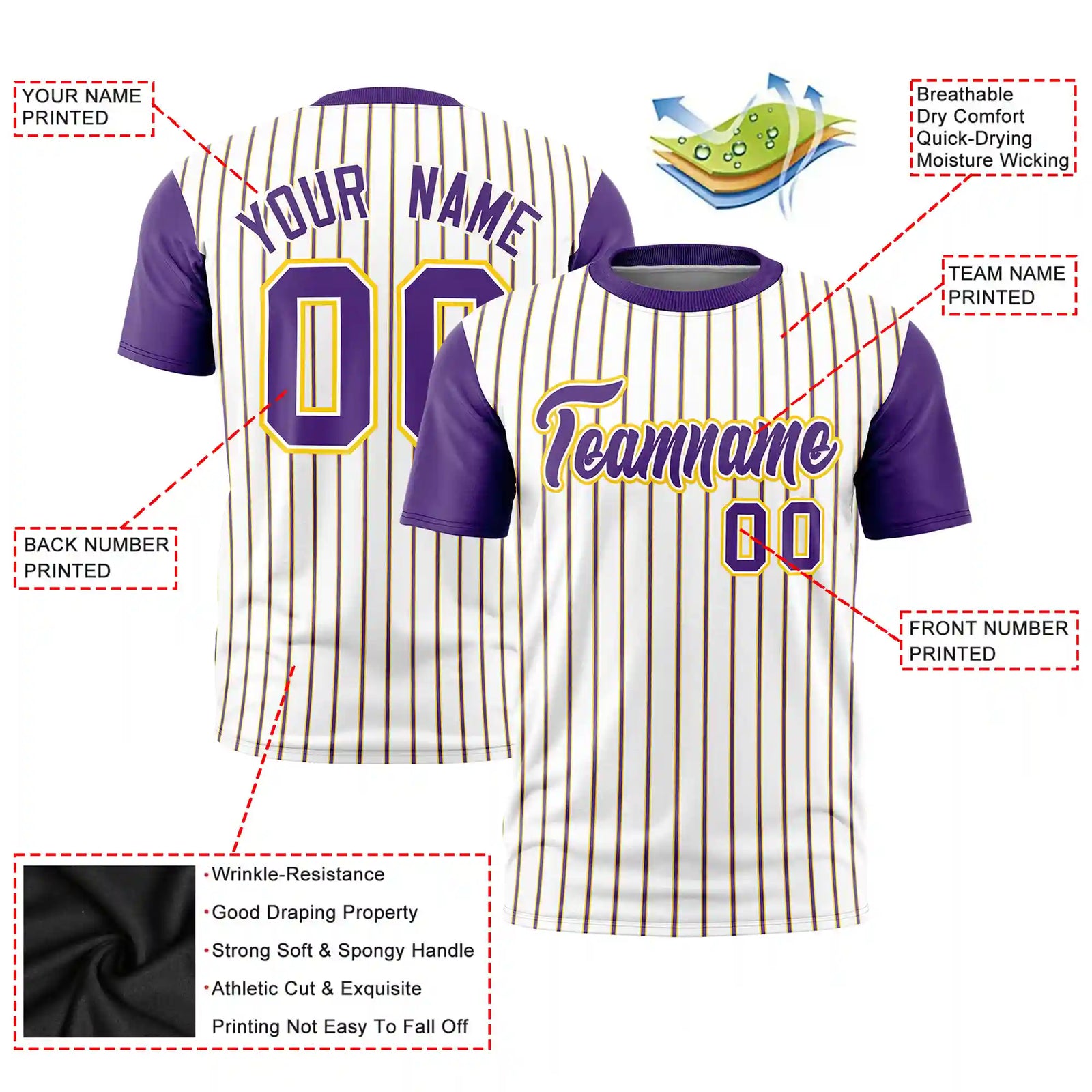 Custom White Gold01-Purple Pinstripe Pattern Design Performance T-Shirt