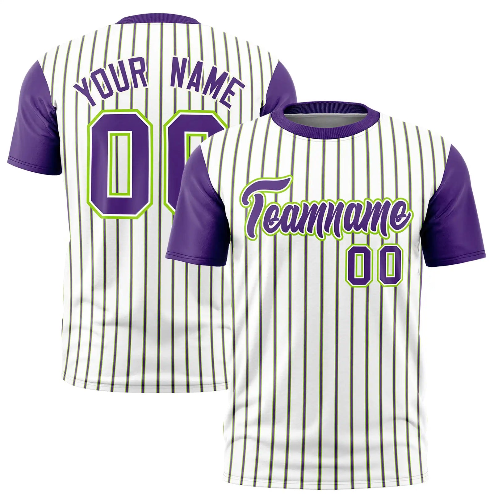 Custom White Neon Green-Purple Pinstripe Pattern Design Performance T-Shirt