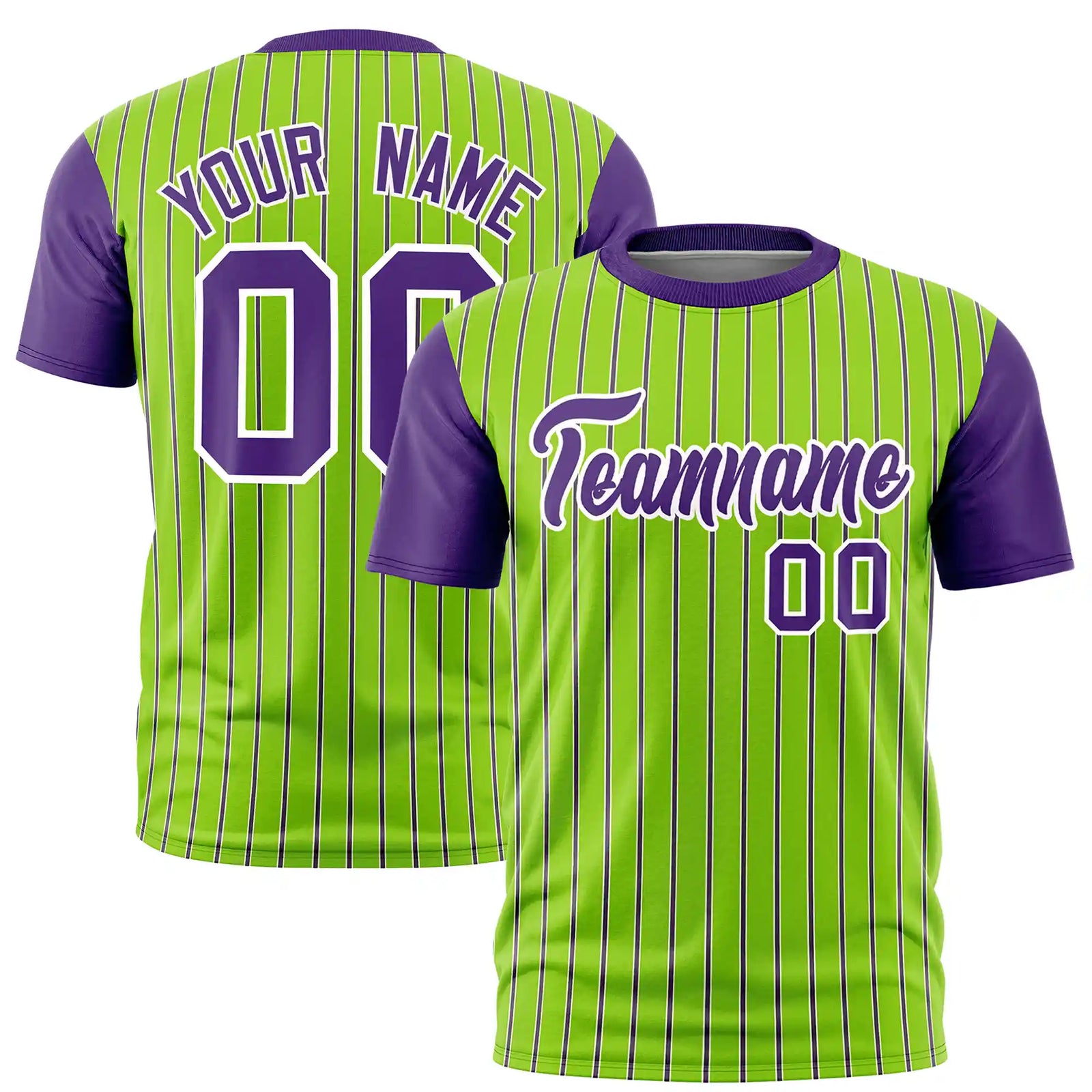 Custom Neon Green White-Purple Pinstripe Pattern Design Performance T-Shirt