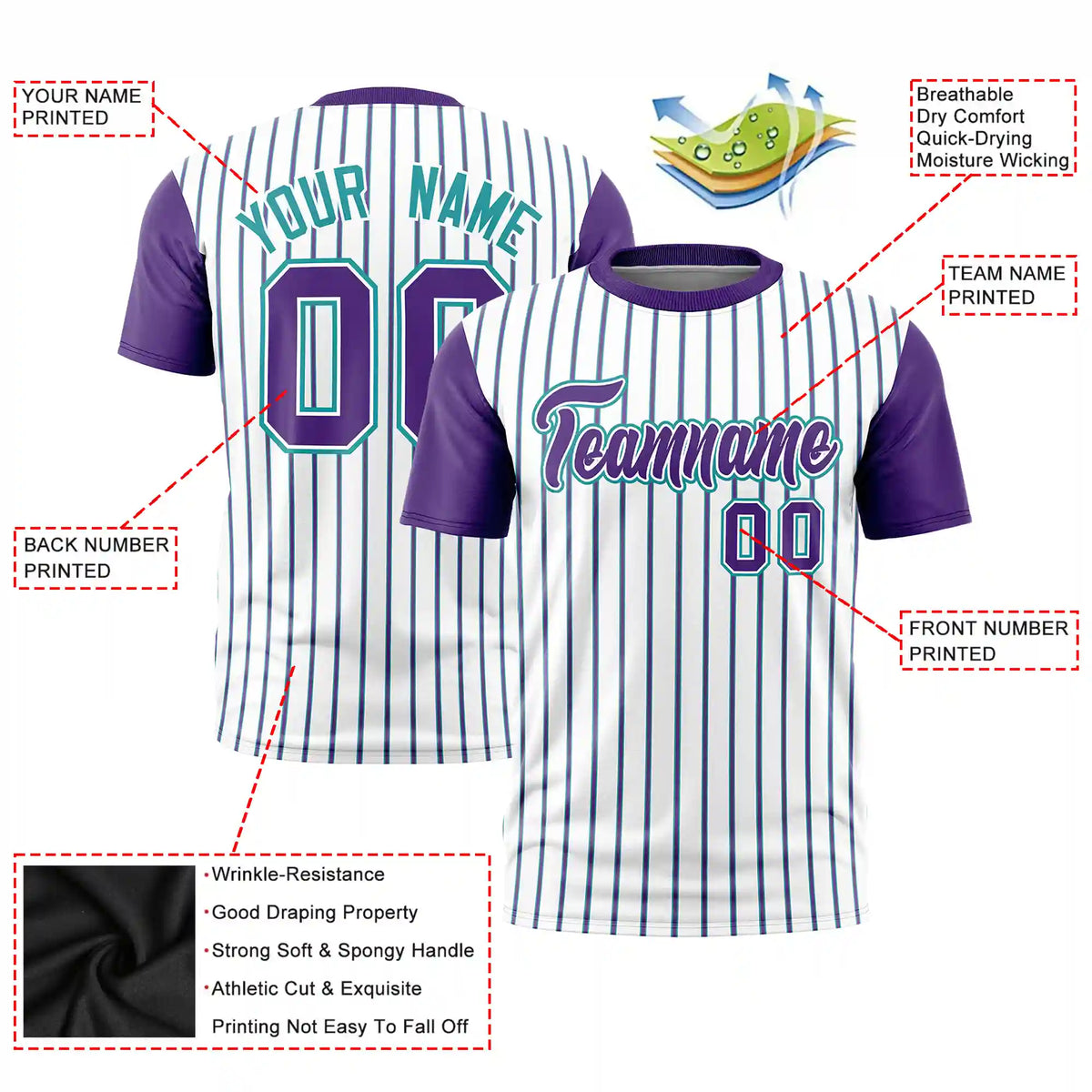 Custom White Aqua-Purple Pinstripe Pattern Design Performance T-Shirt