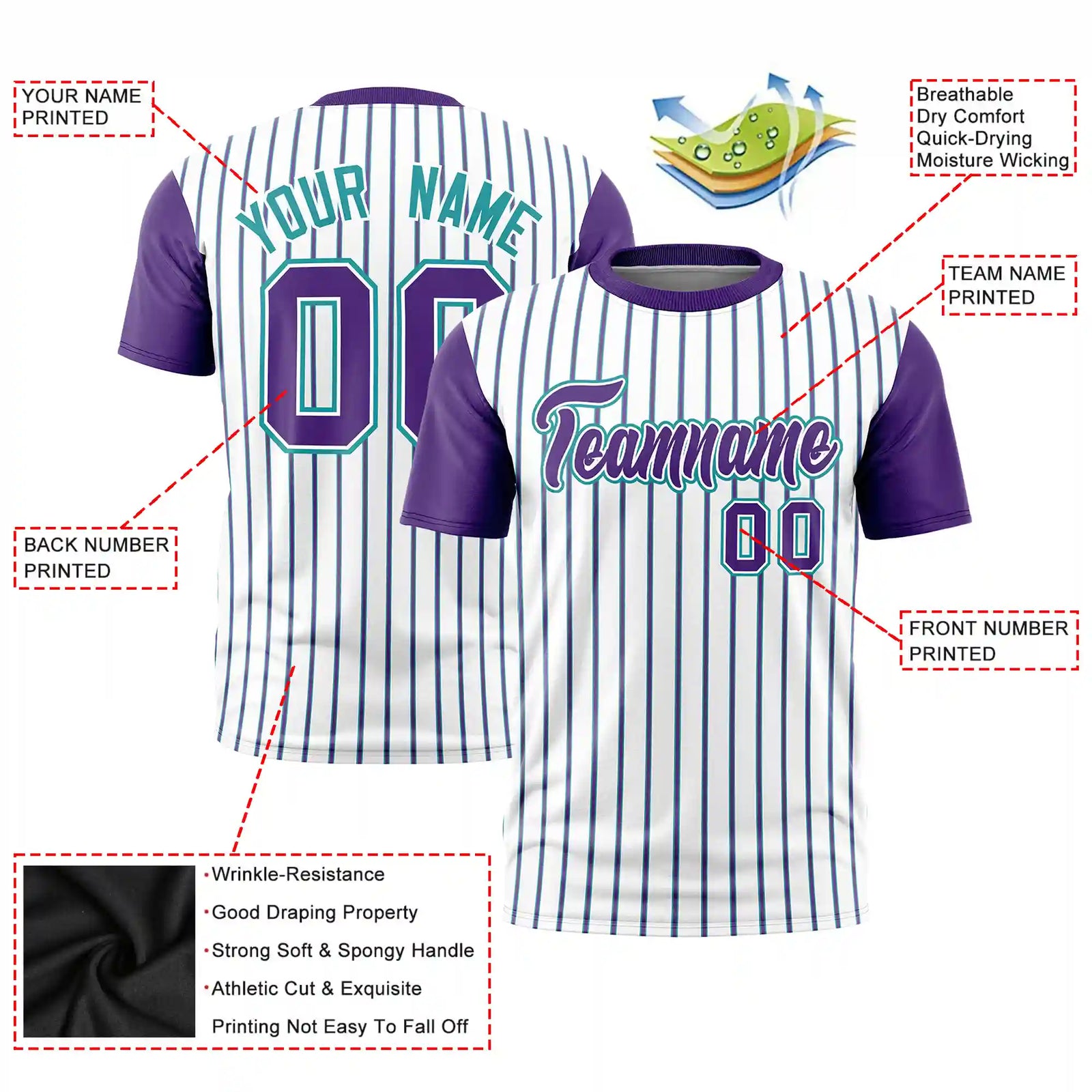 Custom White Aqua-Purple Pinstripe Pattern Design Performance T-Shirt