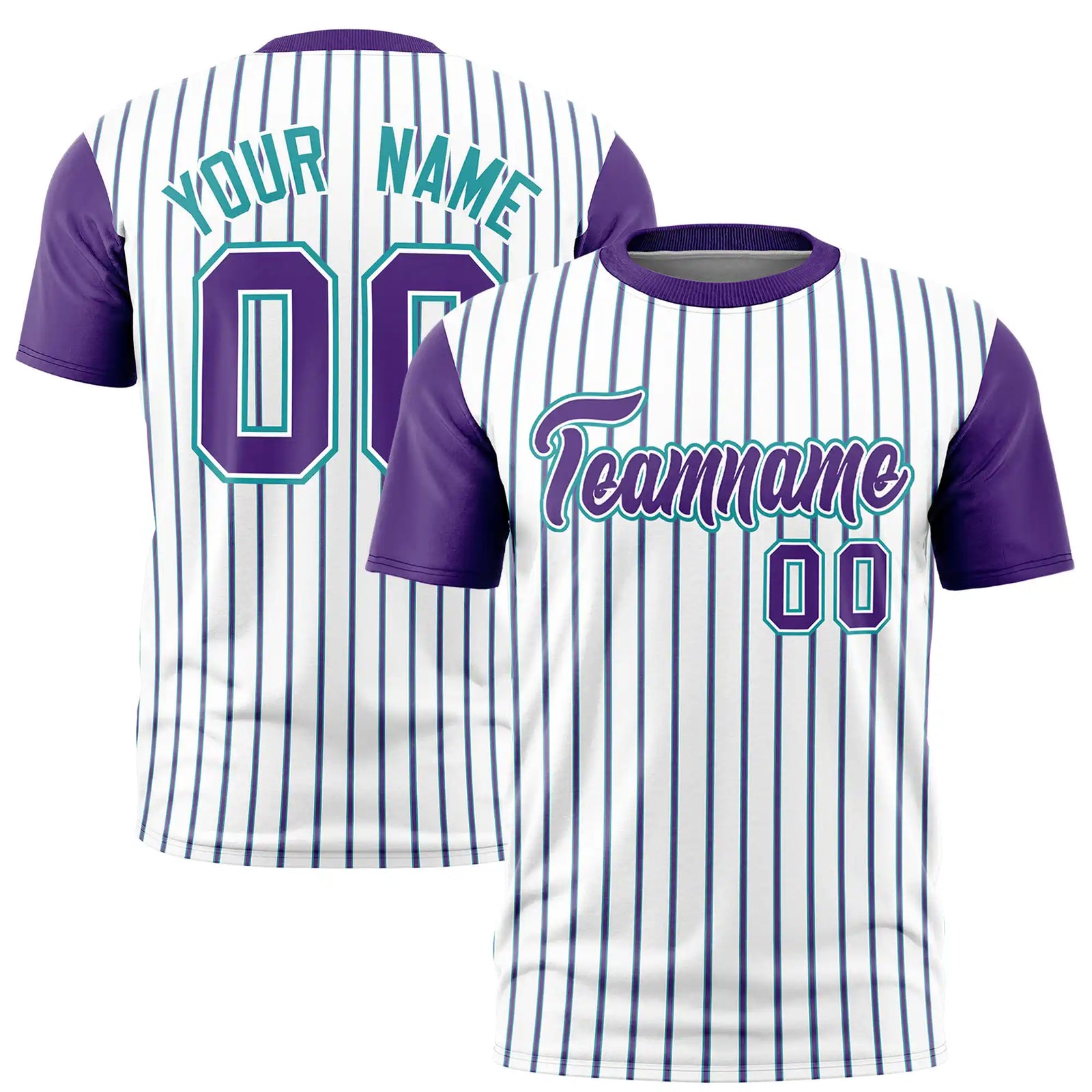 Custom White Aqua-Purple Pinstripe Pattern Design Performance T-Shirt