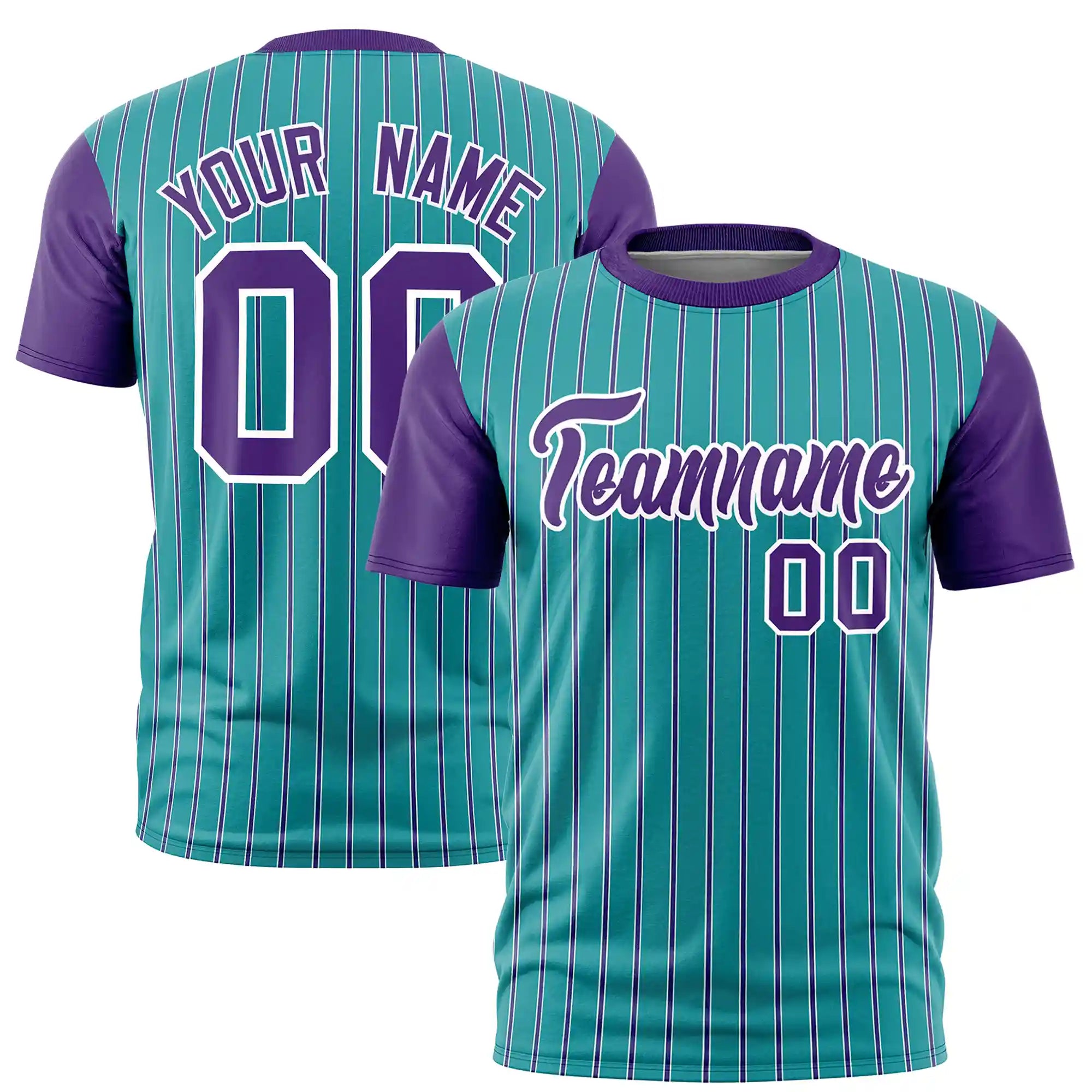 Custom Aqua White-Purple Pinstripe Pattern Design Performance T-Shirt