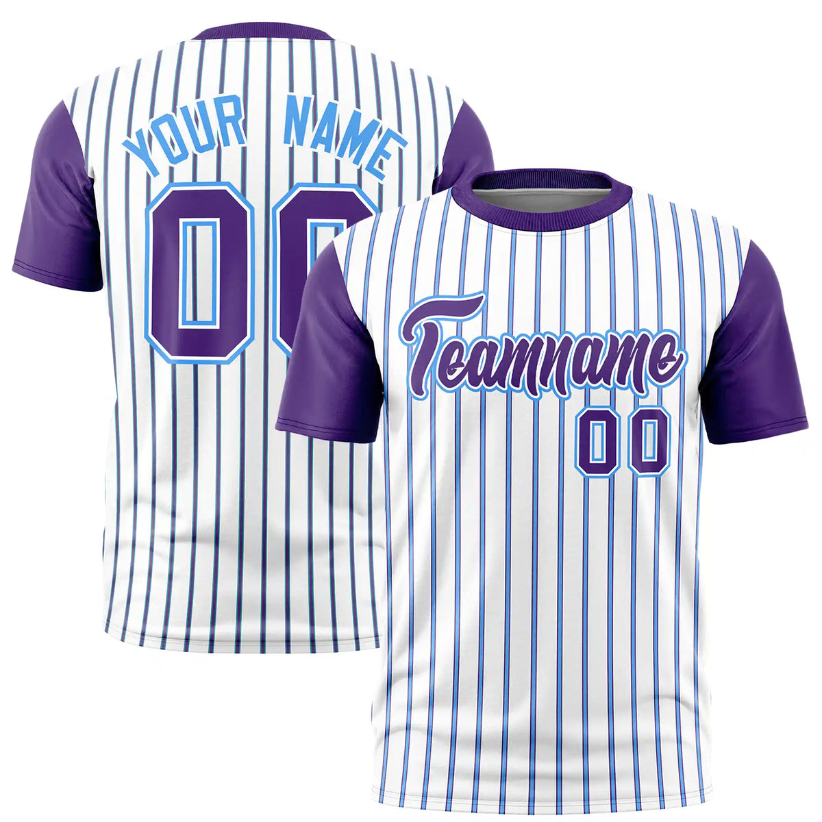 Custom White Powder Blue-Purple Pinstripe Pattern Design Performance T-Shirt