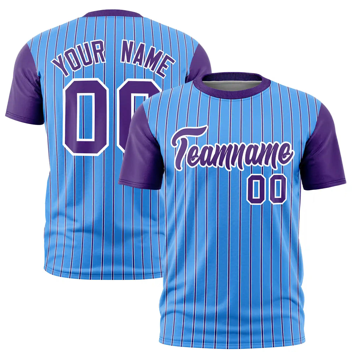 Custom Powder Blue White-Purple Pinstripe Pattern Design Performance T-Shirt