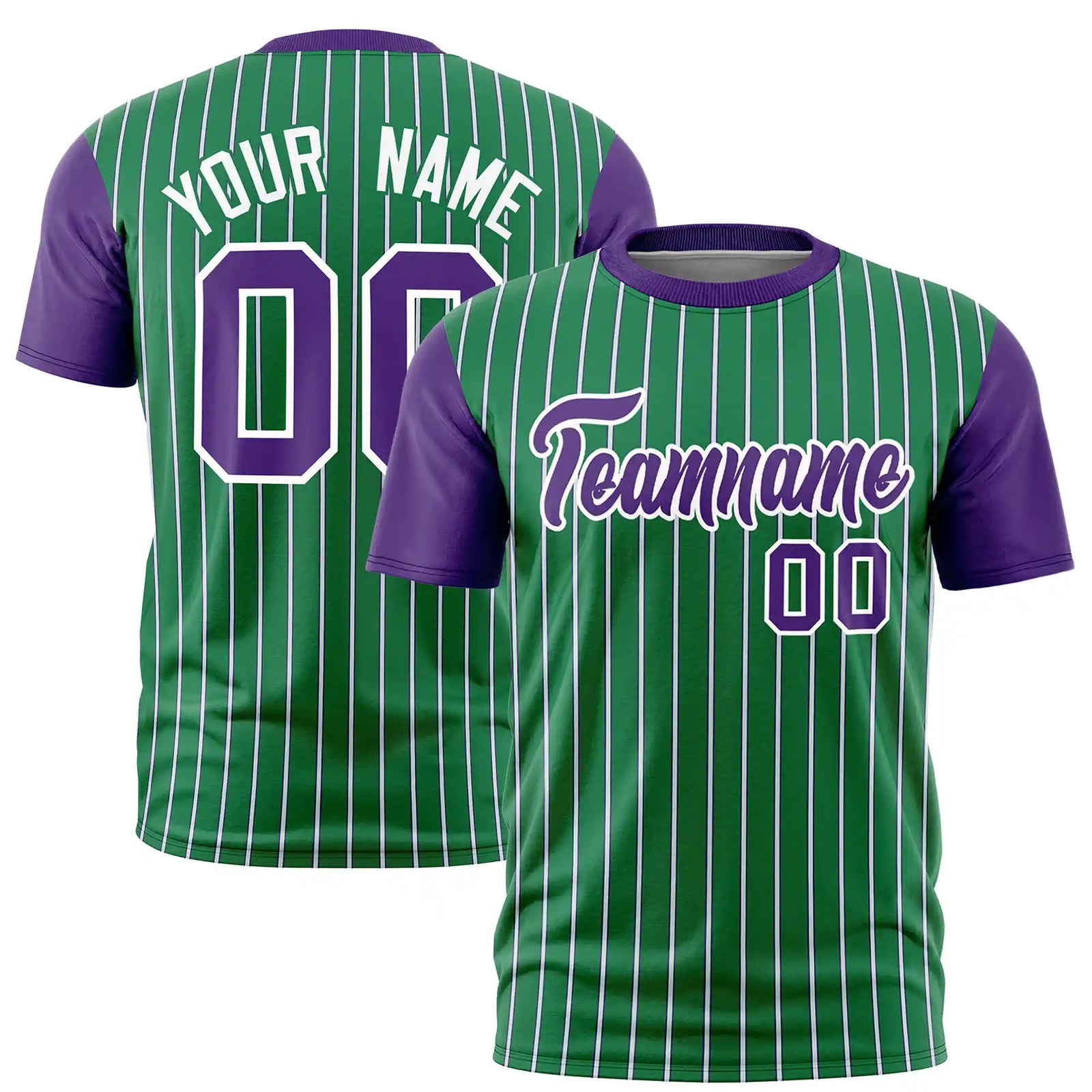 Custom Kelly Green White-Purple Pinstripe Pattern Design Performance T-Shirt