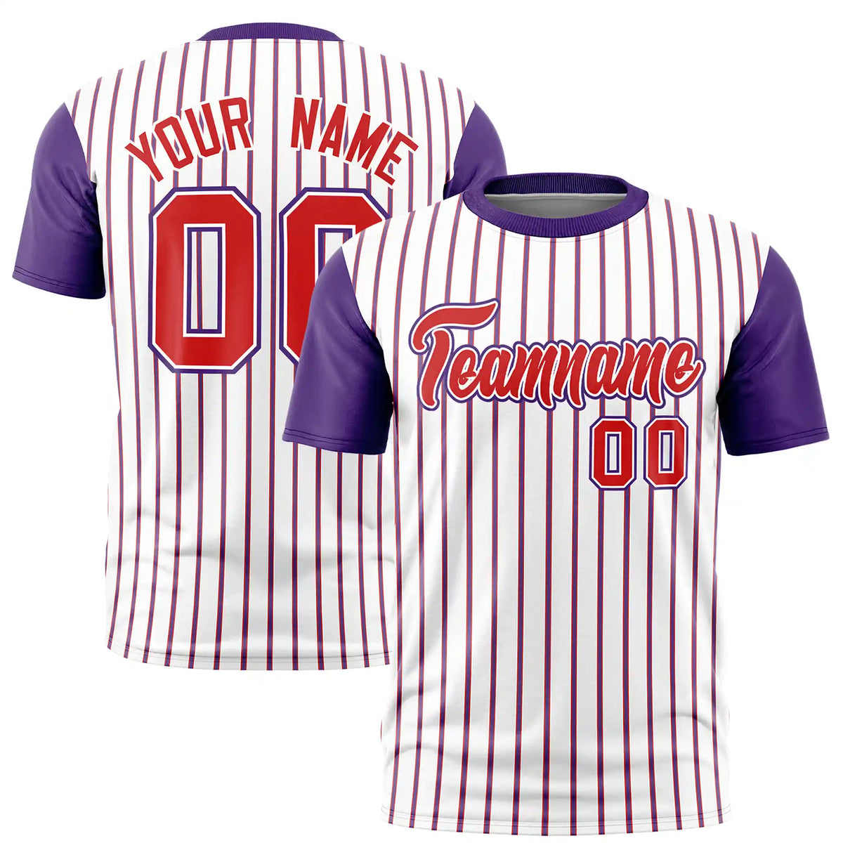 Custom White Red-Purple Pinstripe Pattern Design Performance T-Shirt