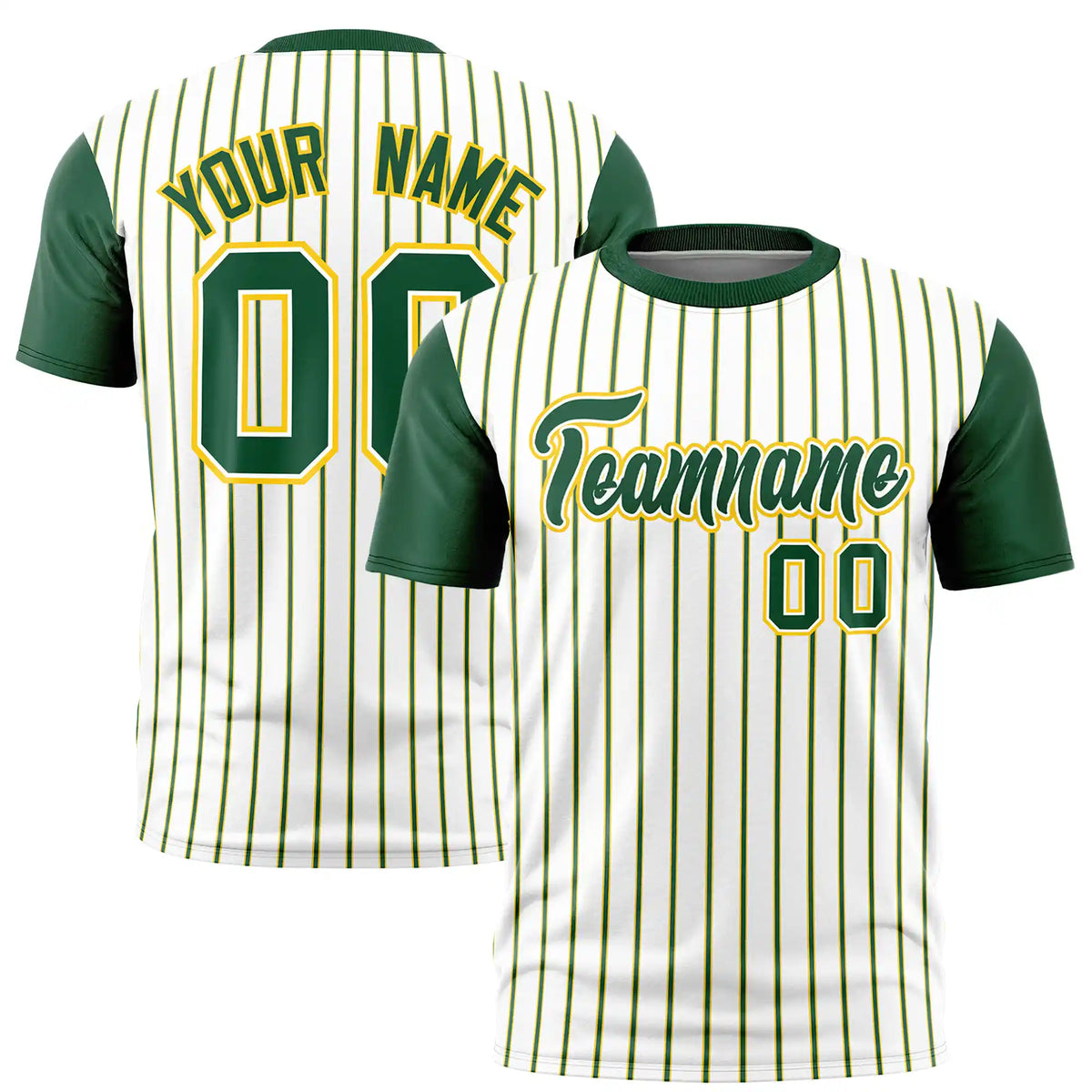 Custom White Gold01-Green Pinstripe Pattern Design Performance T-Shirt
