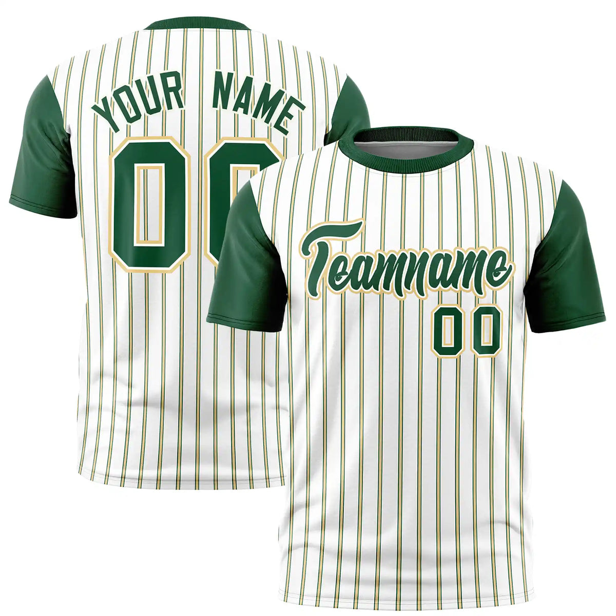 Custom White Khaki-Green Pinstripe Pattern Design Performance T-Shirt