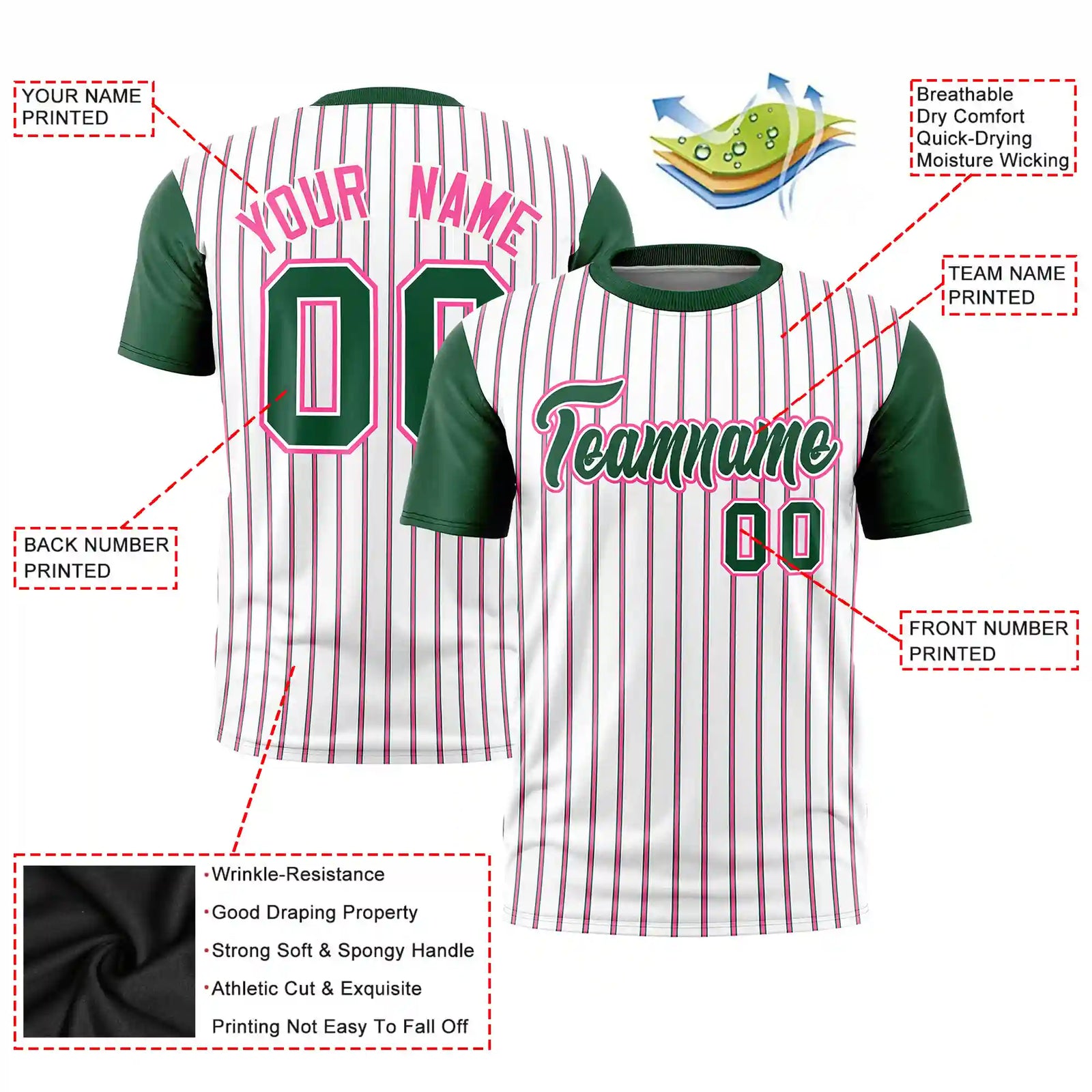 Custom White Pink-Green Pinstripe Pattern Design Performance T-Shirt