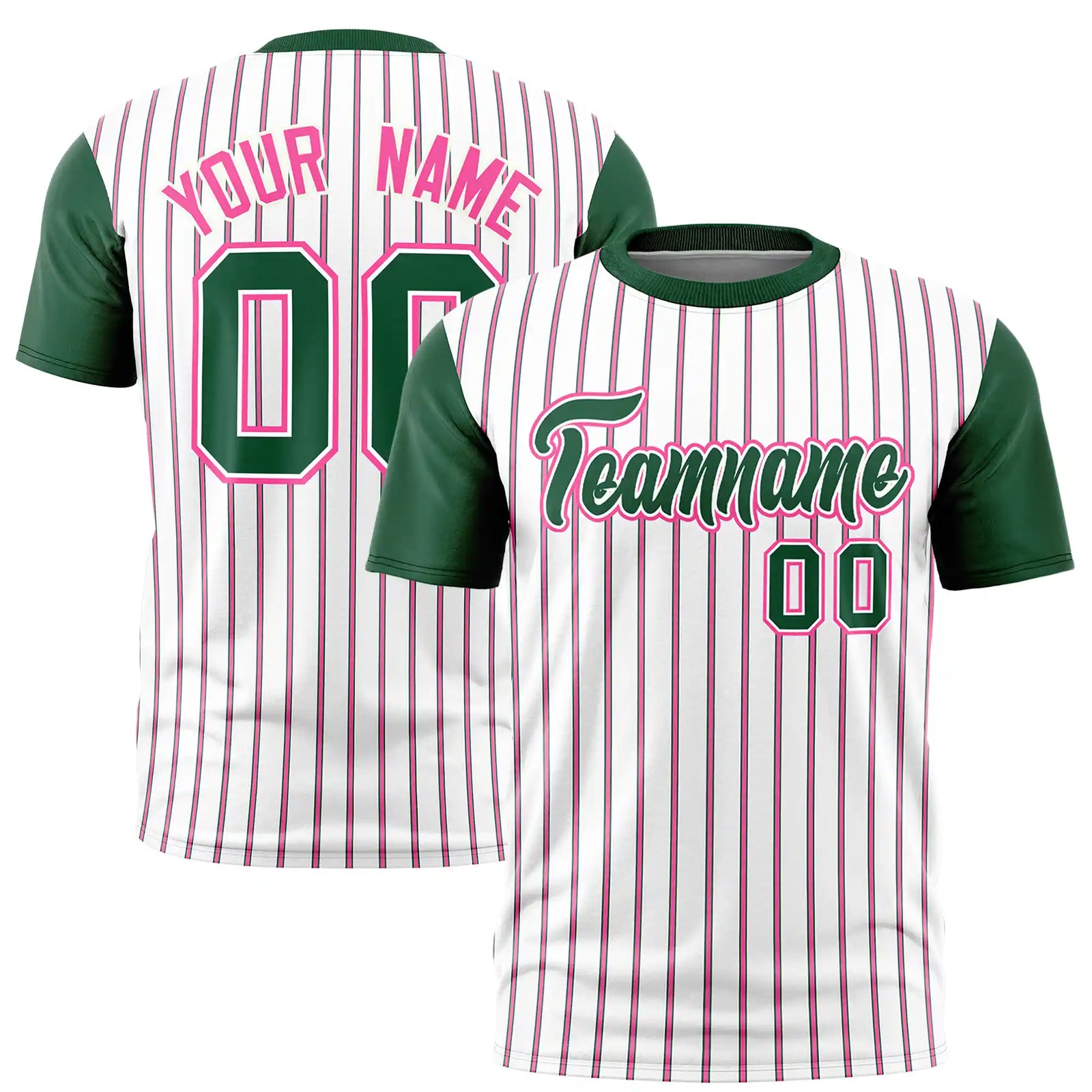 Custom White Pink-Green Pinstripe Pattern Design Performance T-Shirt