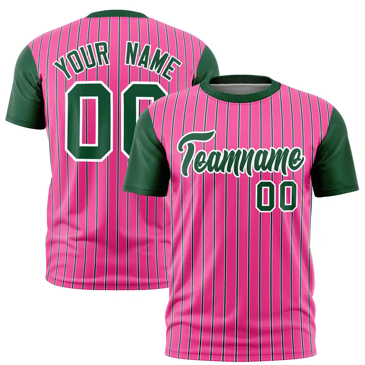 Custom Pink White-Green Pinstripe Pattern Design Performance T-Shirt