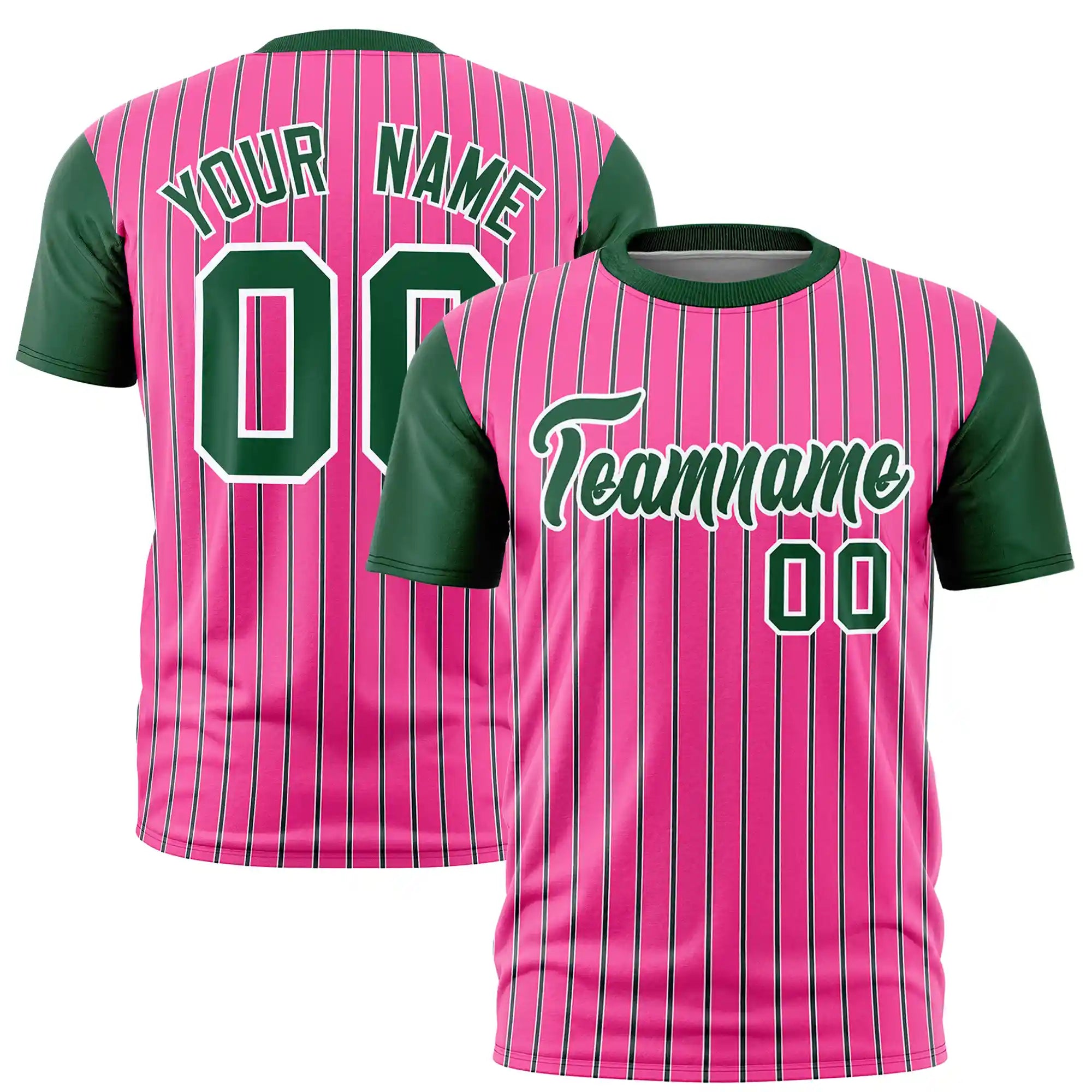 Custom Pink White-Green Pinstripe Pattern Design Performance T-Shirt