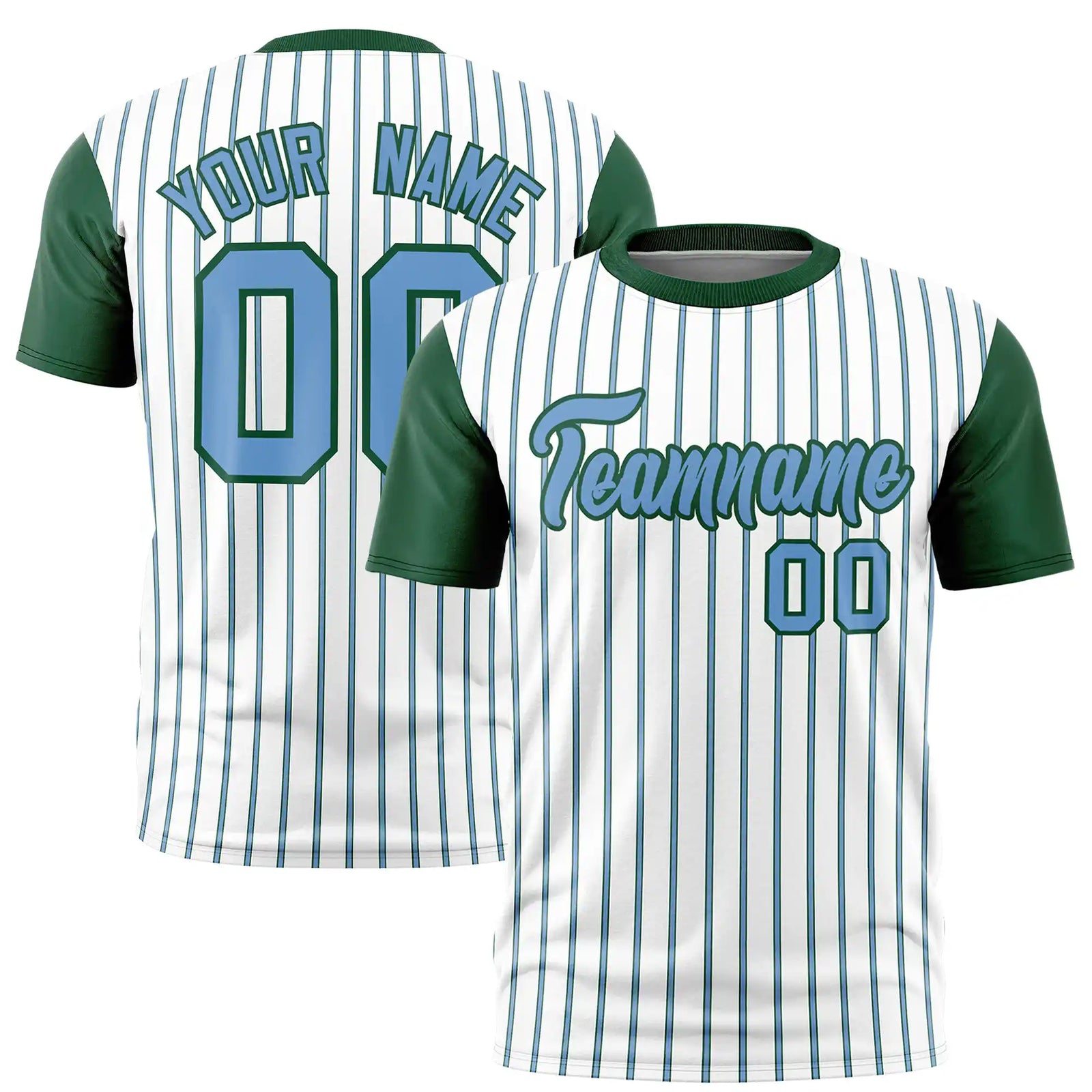 Custom White Light Blue-Green Pinstripe Pattern Design Performance T-Shirt