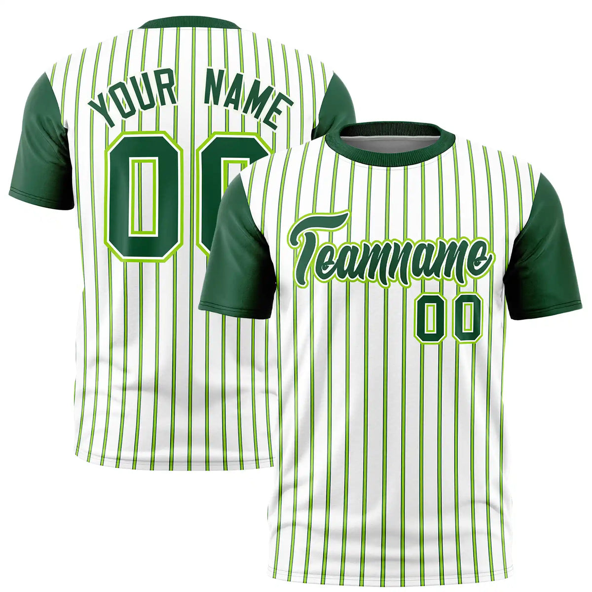 Custom White Neon Green-Green Pinstripe Pattern Design Performance T-Shirt