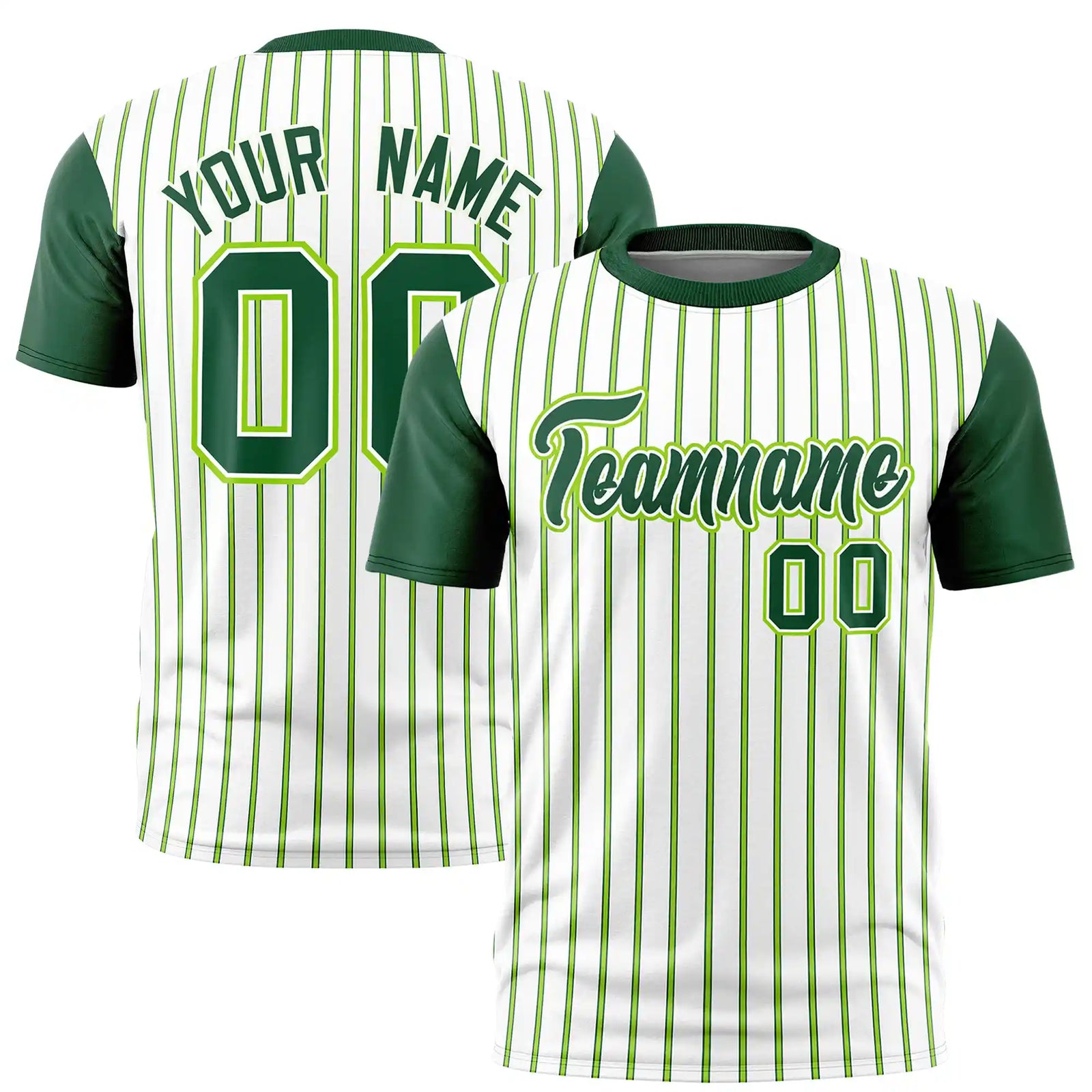 Custom White Neon Green-Green Pinstripe Pattern Design Performance T-Shirt
