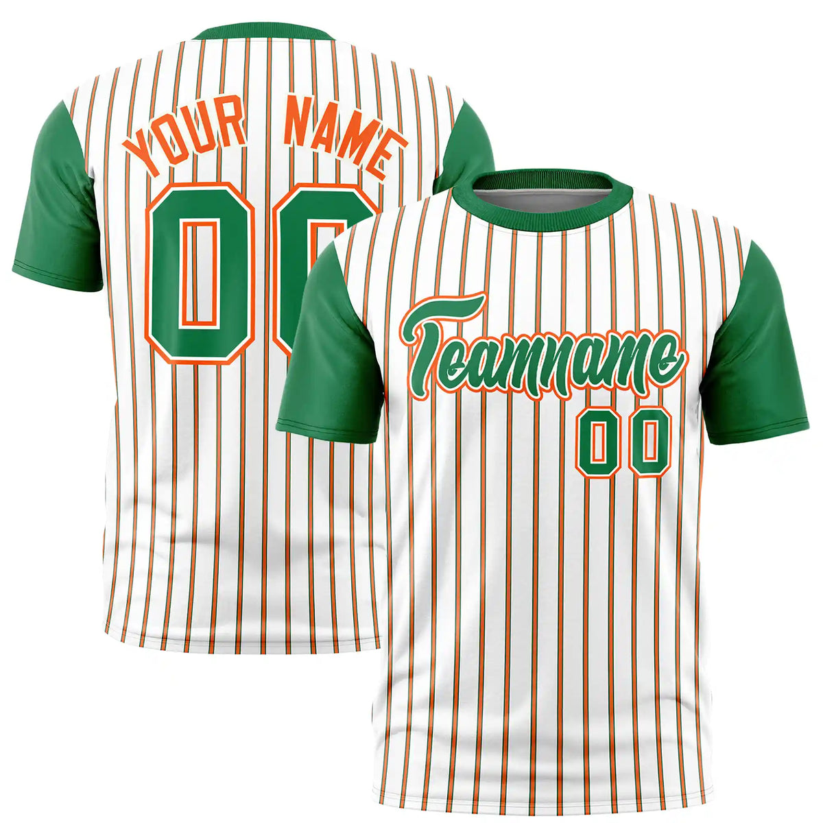 Custom White Orange-Kelly Green Pinstripe Pattern Design Performance T-Shirt
