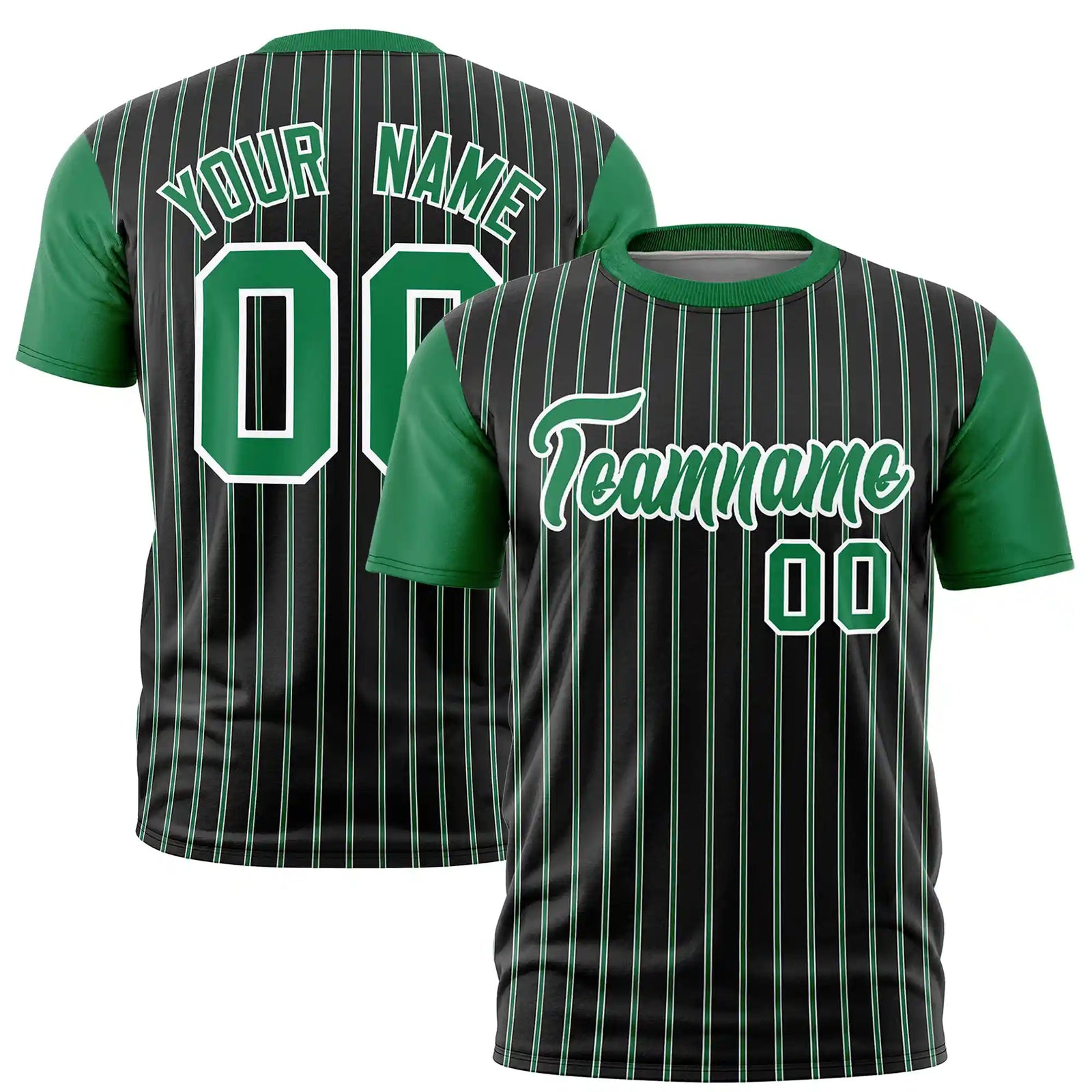 Custom Black White-Kelly Green Pinstripe Pattern Design Performance T-Shirt