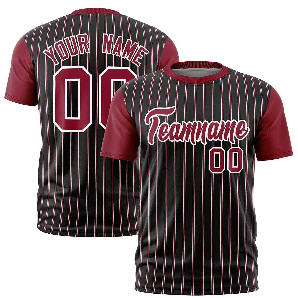 Custom Black White-Crimson Pinstripe Pattern Design Performance T-Shirt