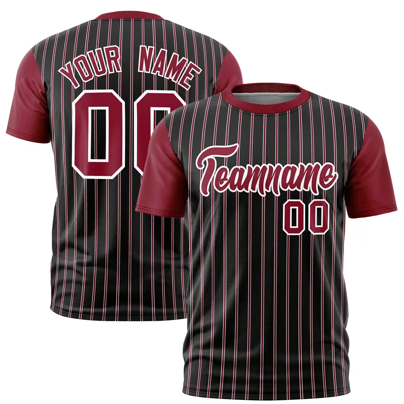 Custom Black White-Crimson Pinstripe Pattern Design Performance T-Shirt