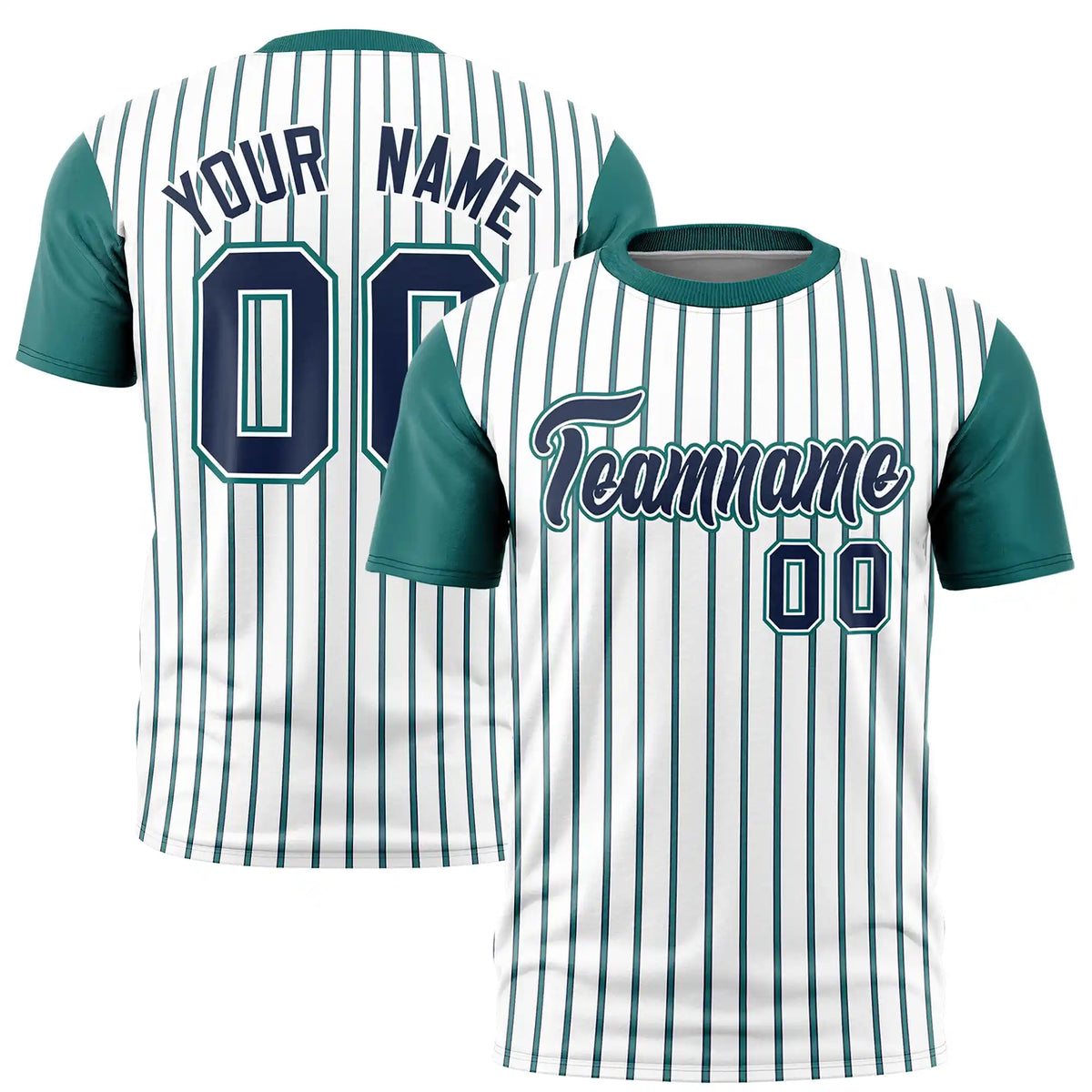 Custom White Navy-Aqua Pinstripe Pattern Design Performance T-Shirt