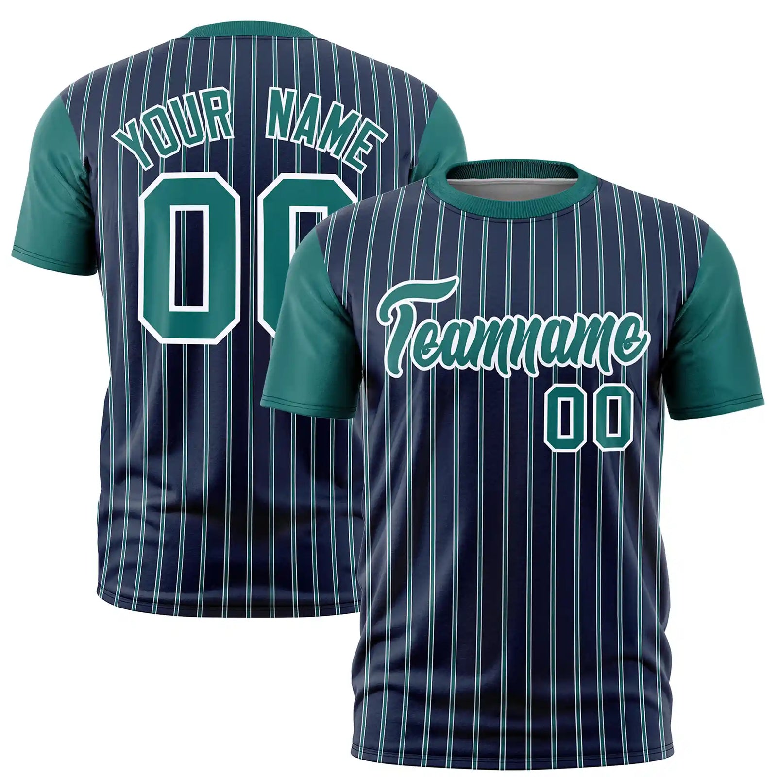 Custom Navy White-Aqua Pinstripe Pattern Design Performance T-Shirt