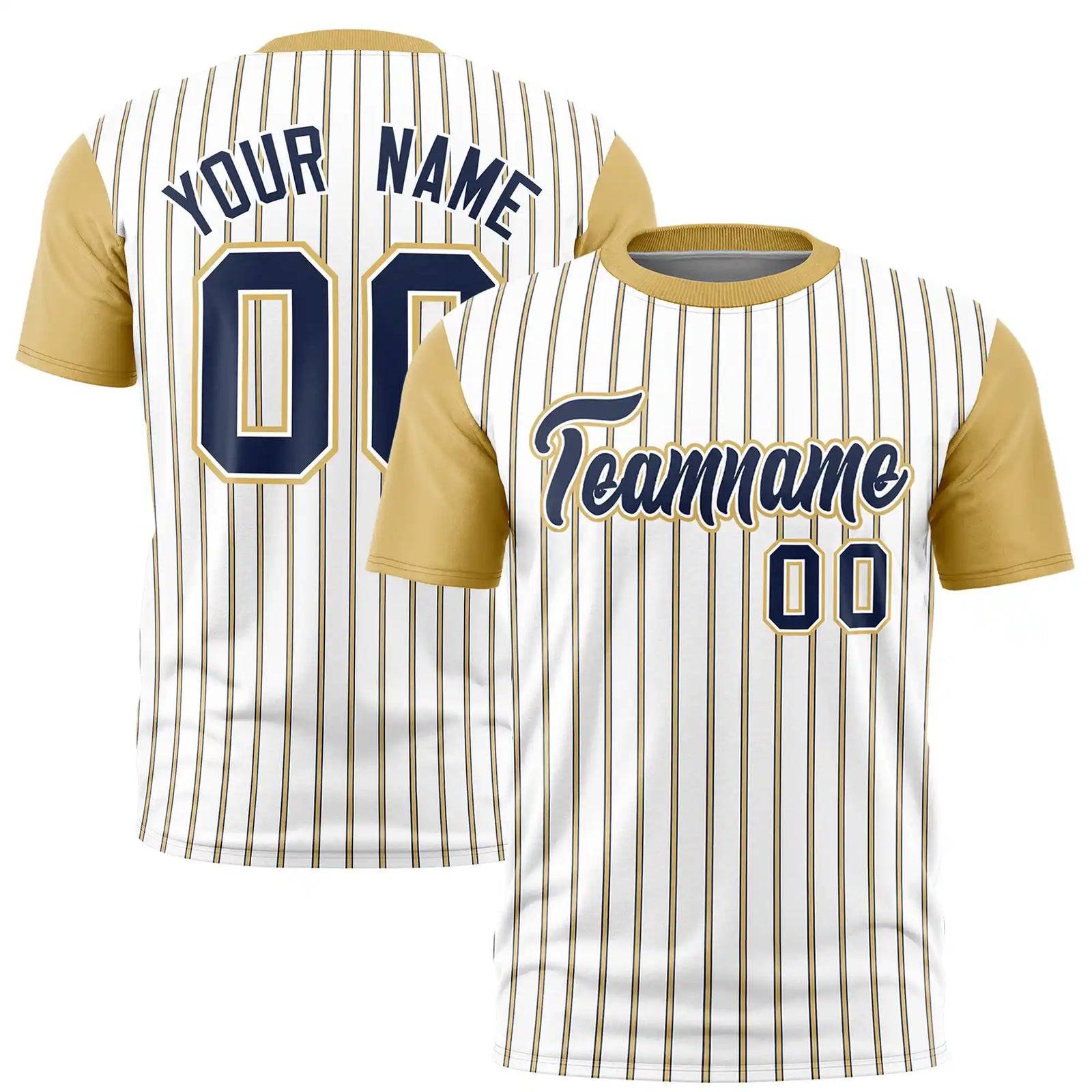 Custom White Navy-Khaki Pinstripe Pattern Design Performance T-Shirt