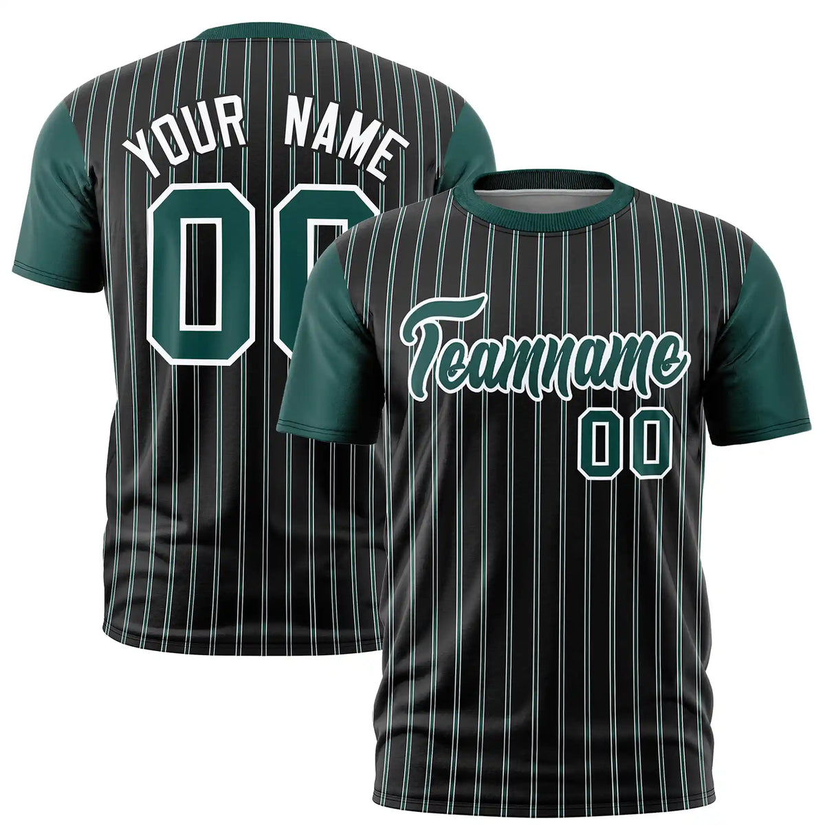 Custom Black White-Midnight Green Pinstripe Pattern Design Performance T-Shirt