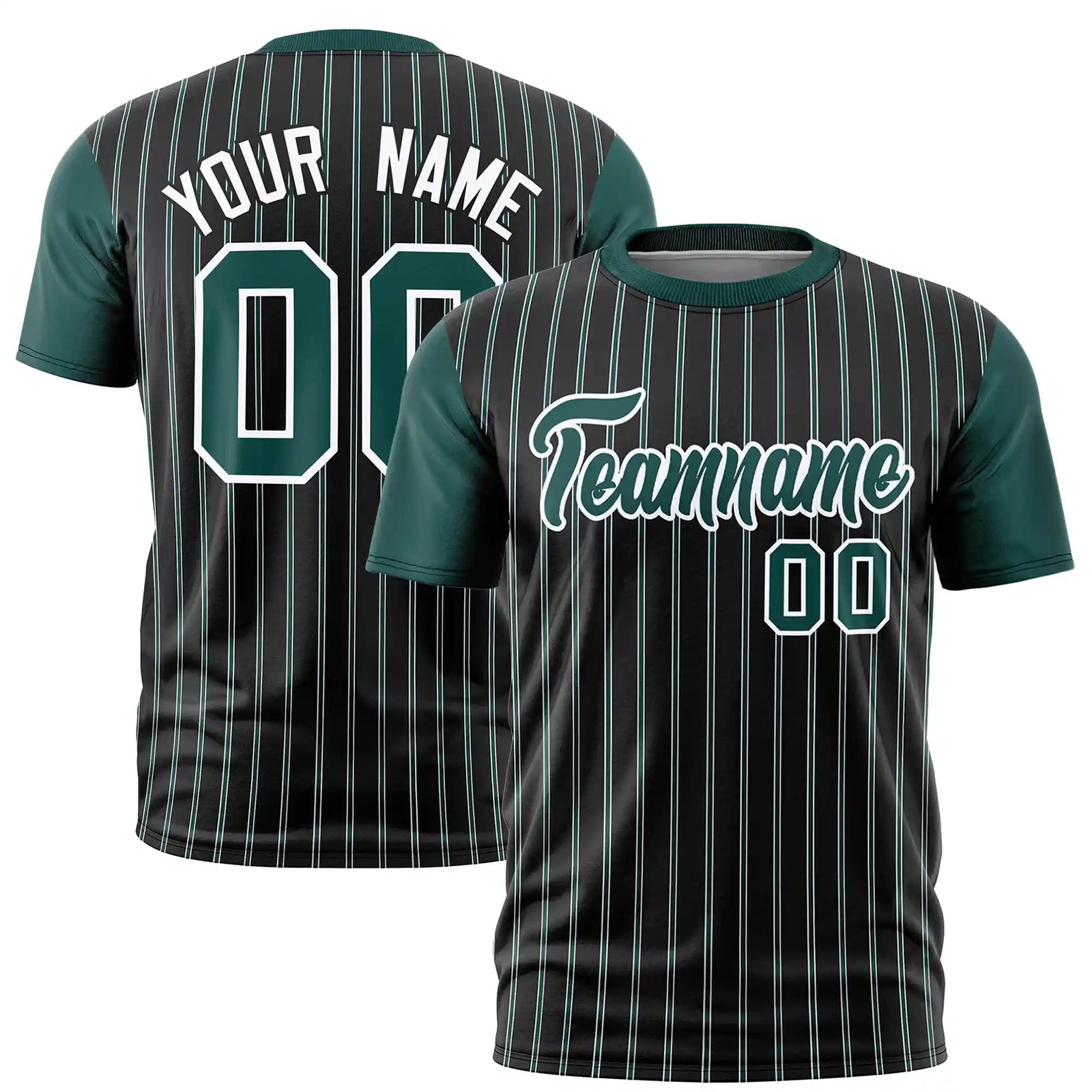 Custom Black White-Midnight Green Pinstripe Pattern Design Performance T-Shirt