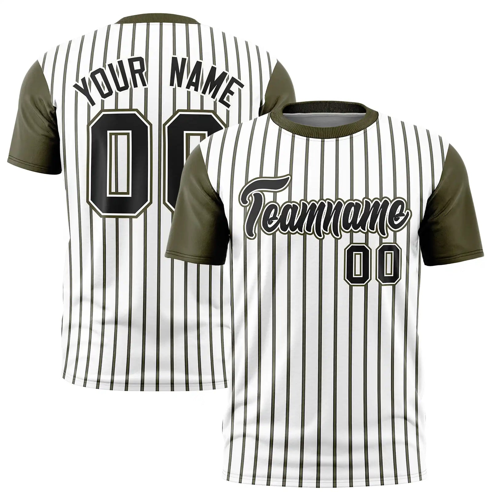 Custom White Black-Olive Pinstripe Pattern Design Performance T-Shirt