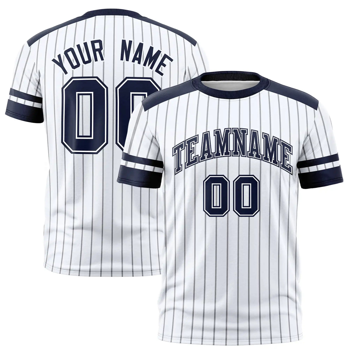 Custom White Gray-Navy Pinstripe Pattern Design Performance T-Shirt