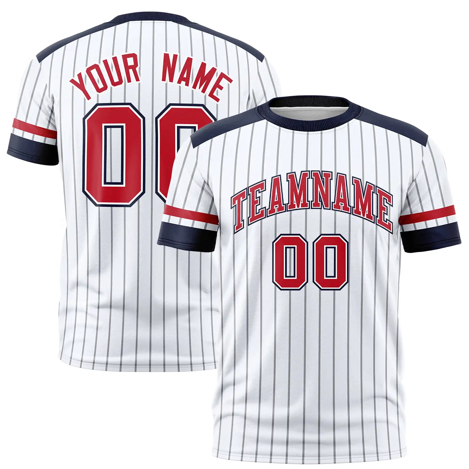 Custom White Gray-Navy Pinstripe Pattern Design Performance T-Shirt