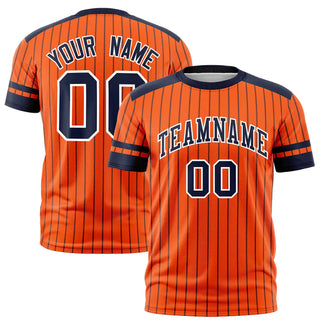Custom Orange Navy-Navy Pinstripe Pattern Design Performance T-Shirt - Style 1