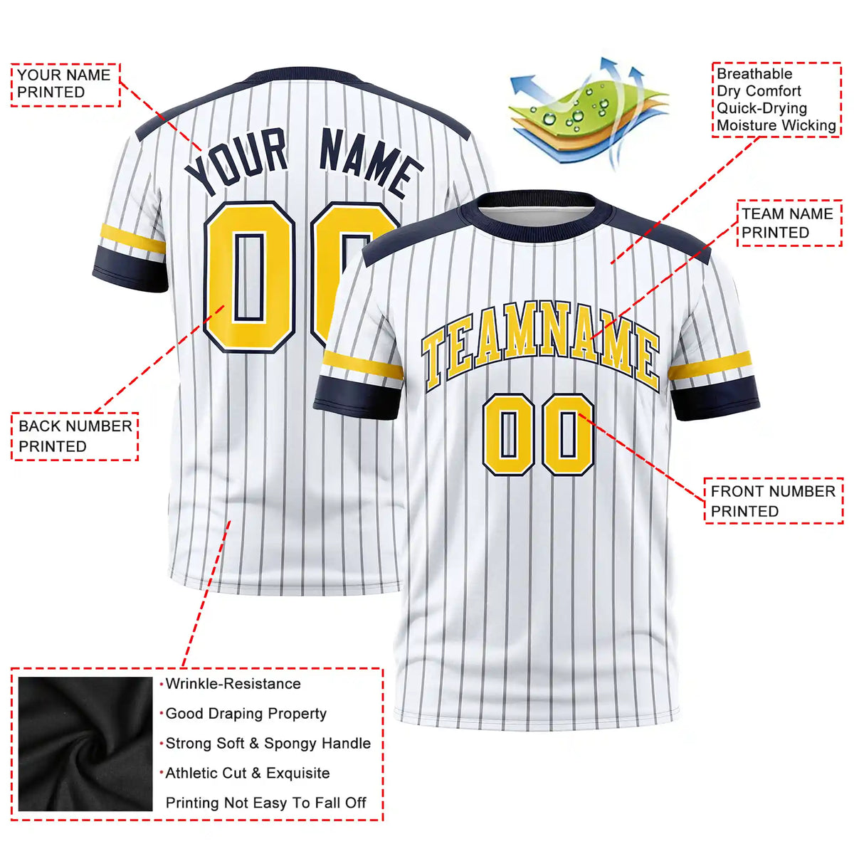 Custom White Gray-Navy Pinstripe Pattern Design Performance T-Shirt