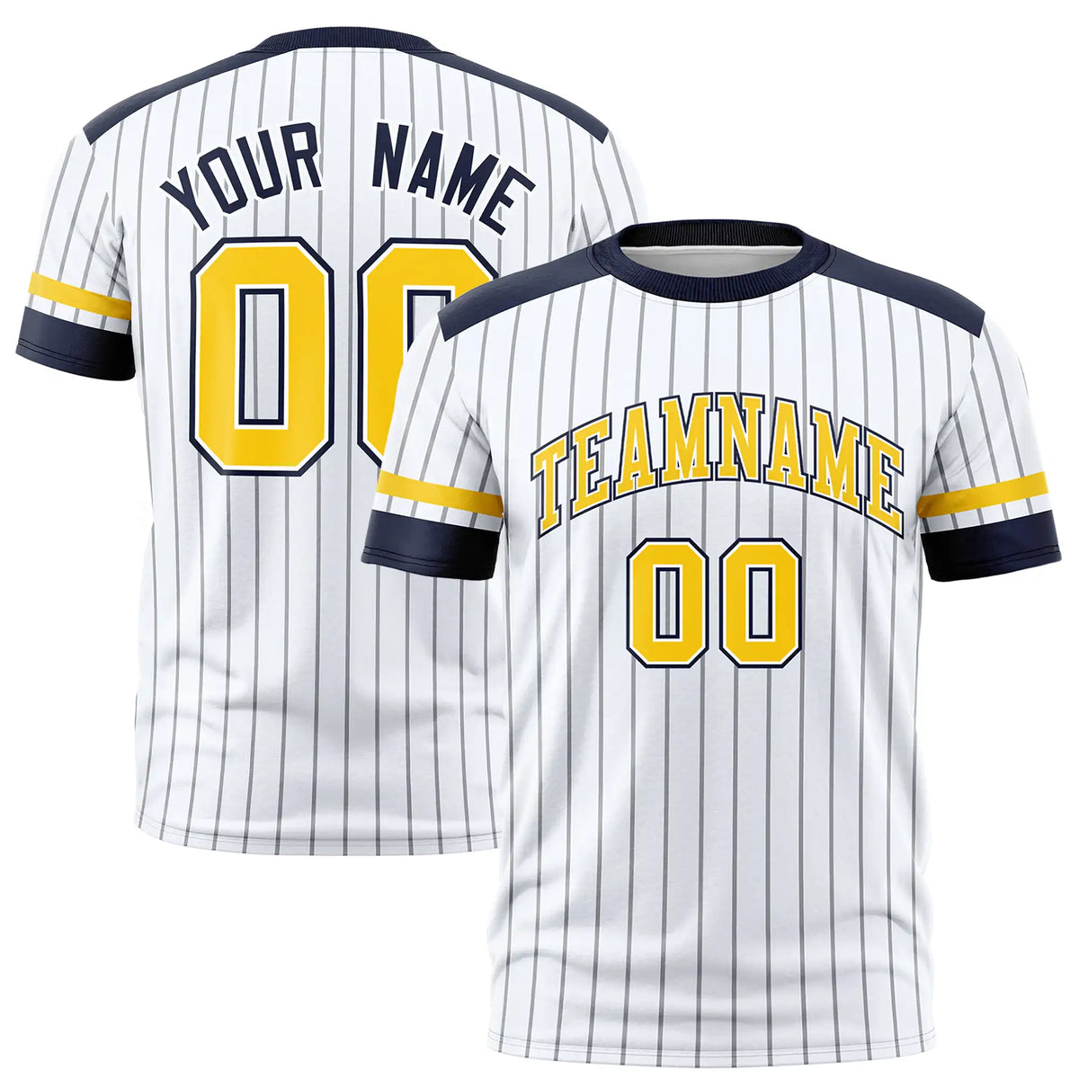 Custom White Gray-Navy Pinstripe Pattern Design Performance T-Shirt