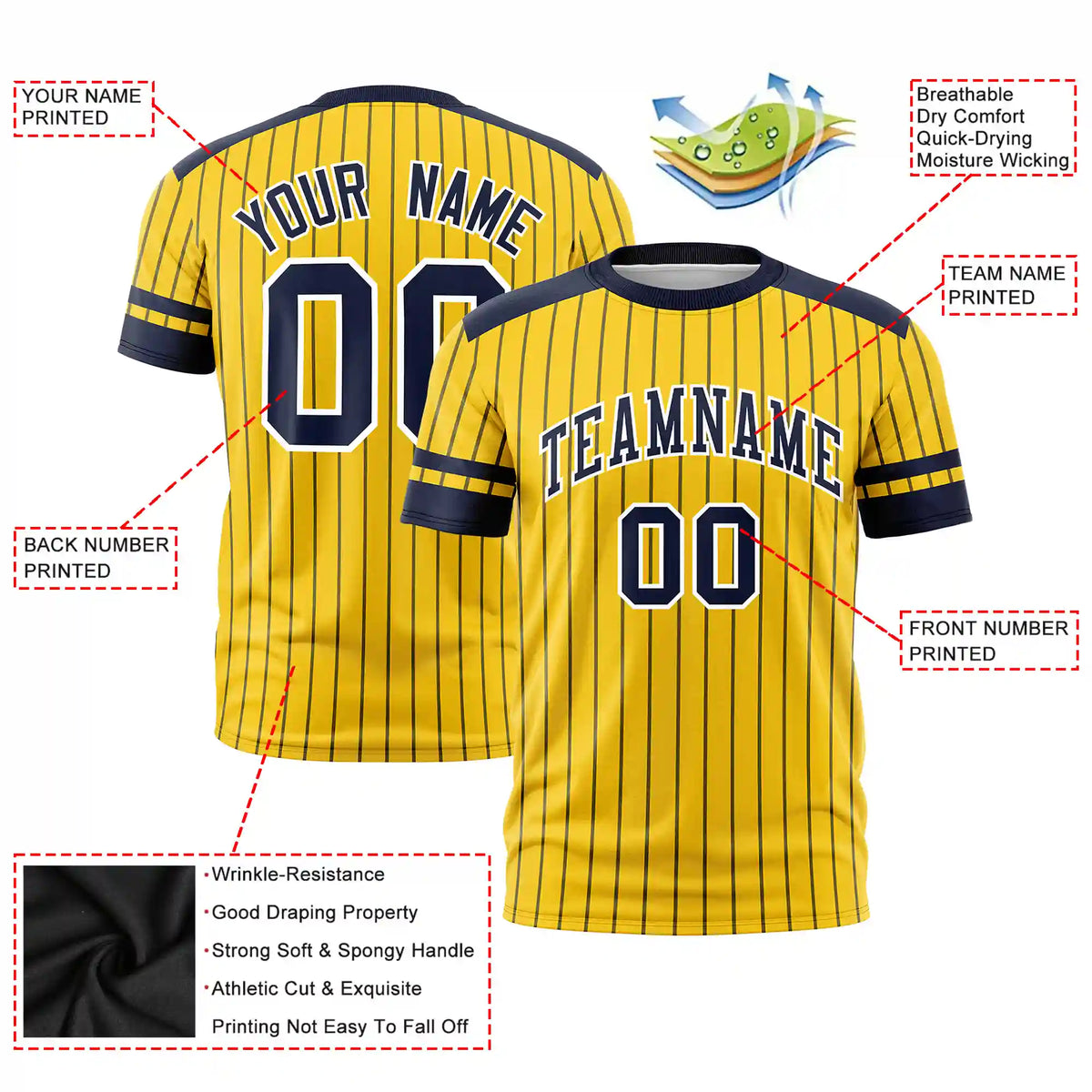 Custom Gold01 Navy-Navy Pinstripe Pattern Design Performance T-Shirt