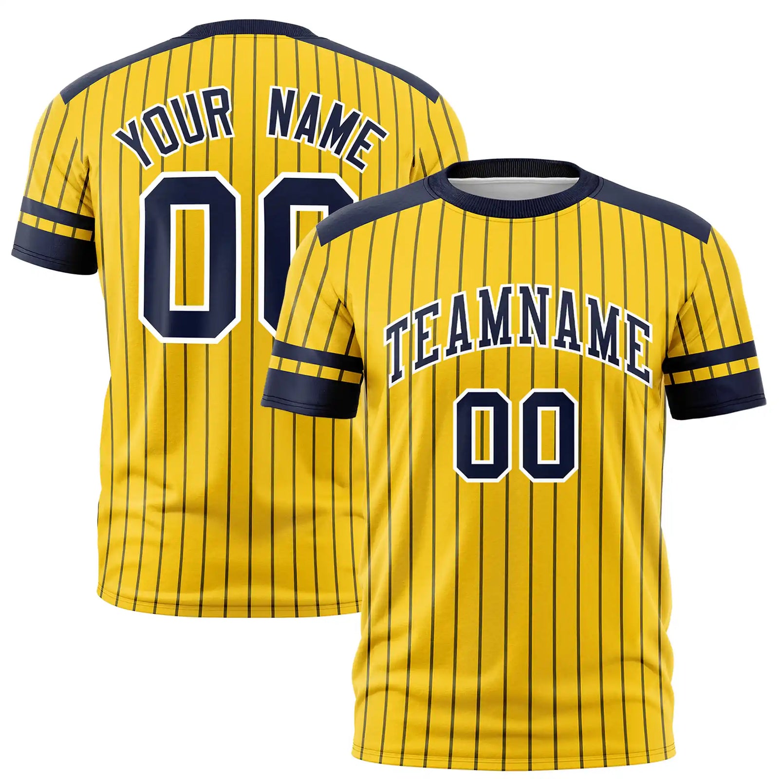 Custom Gold01 Navy-Navy Pinstripe Pattern Design Performance T-Shirt