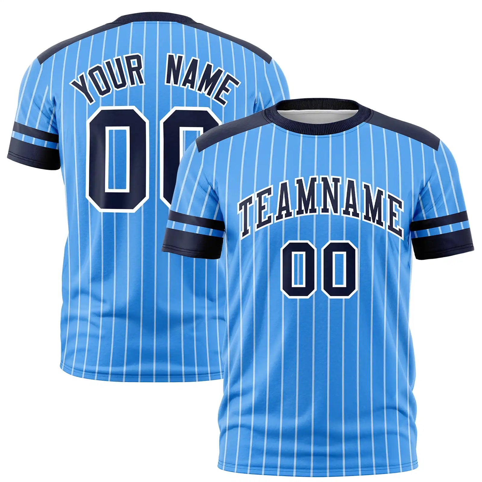 Custom Powder Blue White-Navy Pinstripe Pattern Design Performance T-Shirt