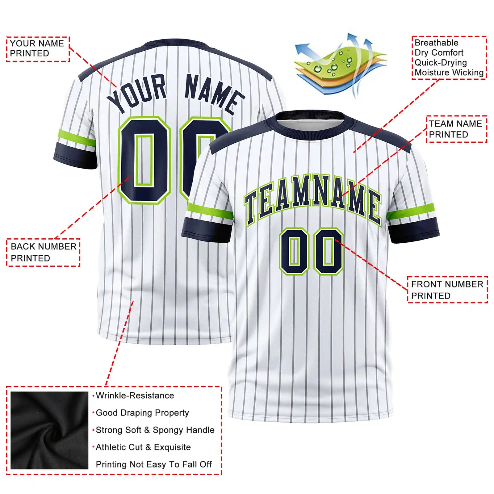 Custom White Gray-Navy Pinstripe Pattern Design Performance T-Shirt
