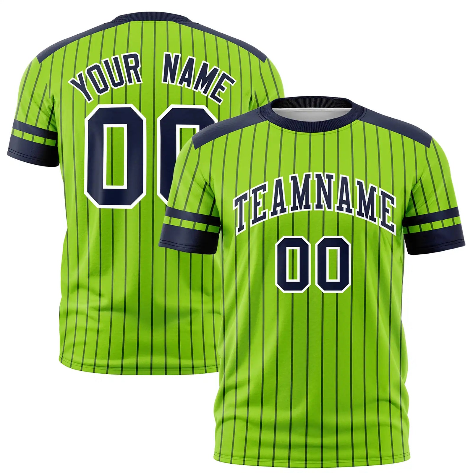 Custom Neon Green Navy Pinstripe Pattern Design Performance T-Shirt