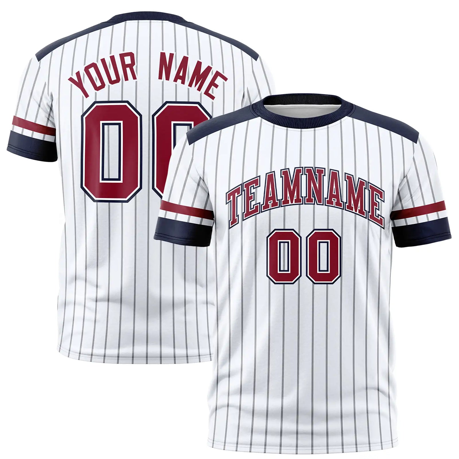 Custom White Gray-Navy Pinstripe Pattern Design Performance T-Shirt